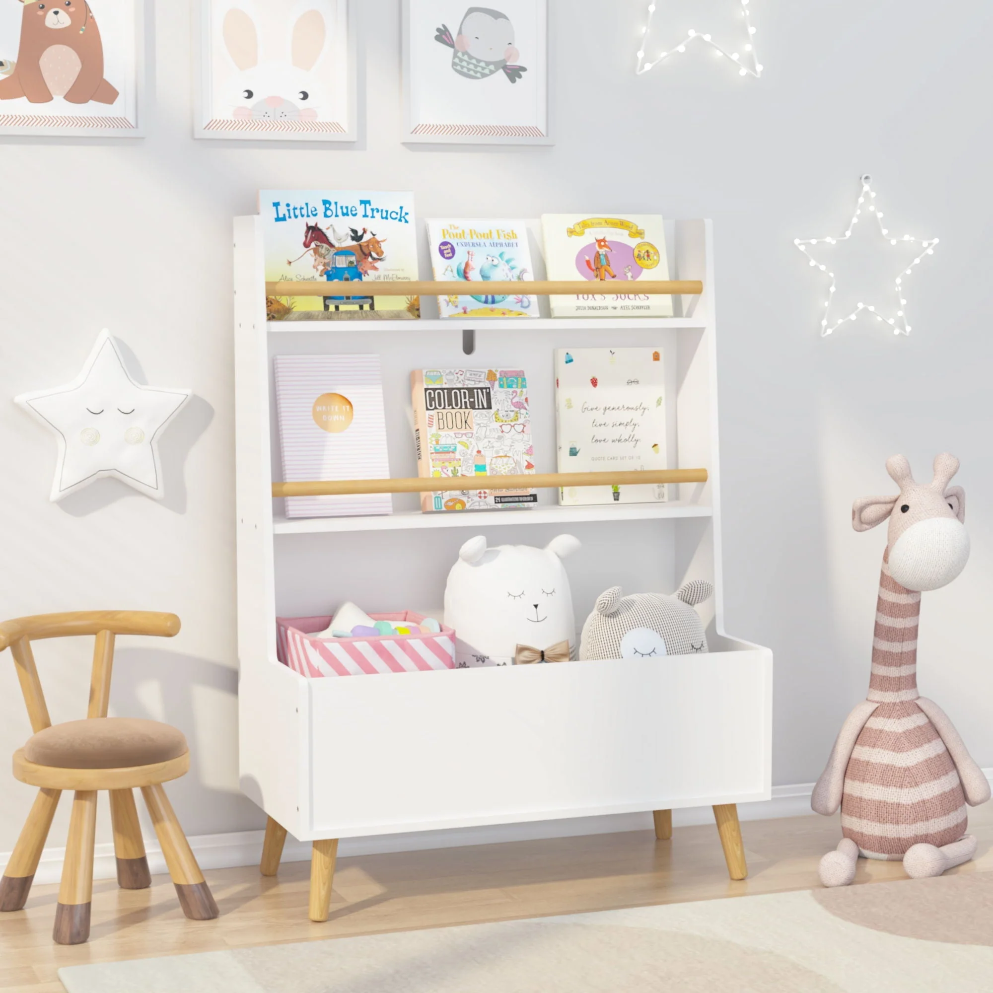 Bookshelf , Book Organizer With Toy Storage - White - Image 3