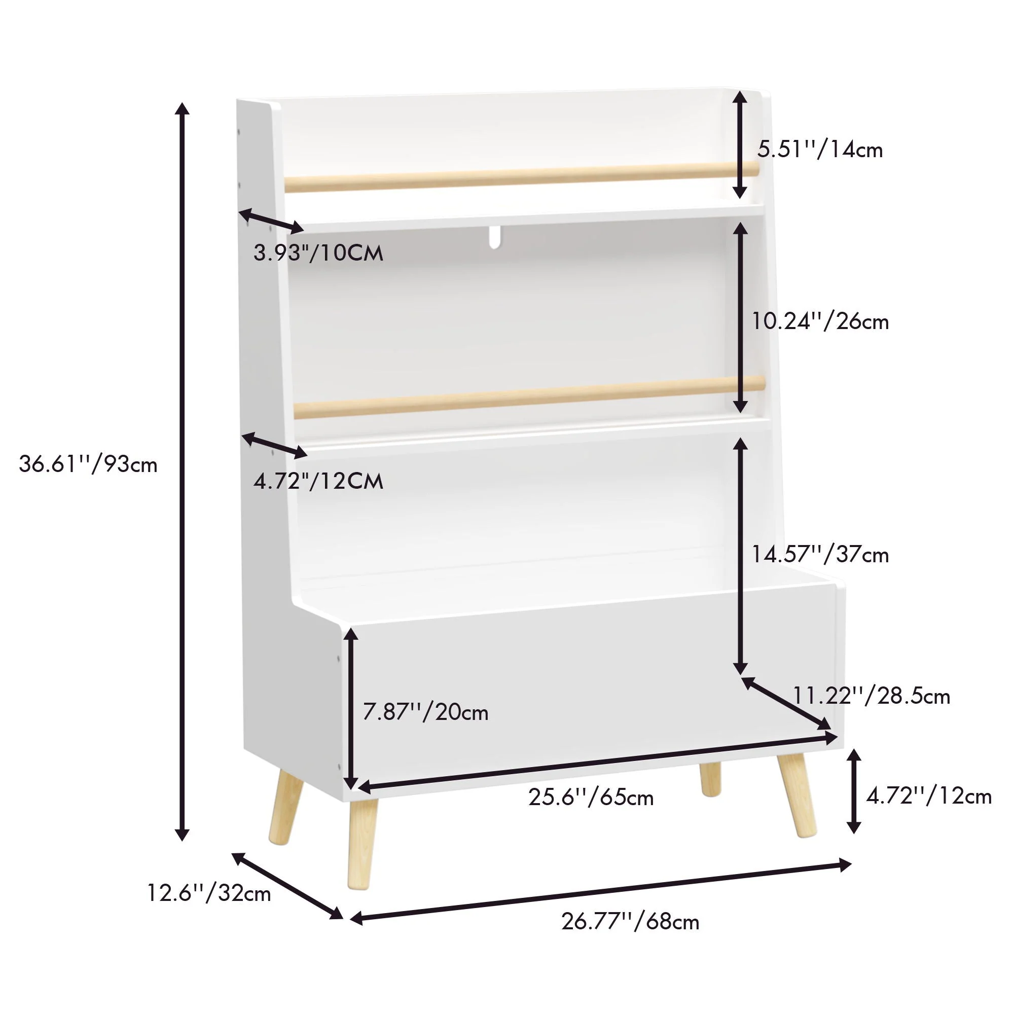 Bookshelf , Book Organizer With Toy Storage - White - Image 4