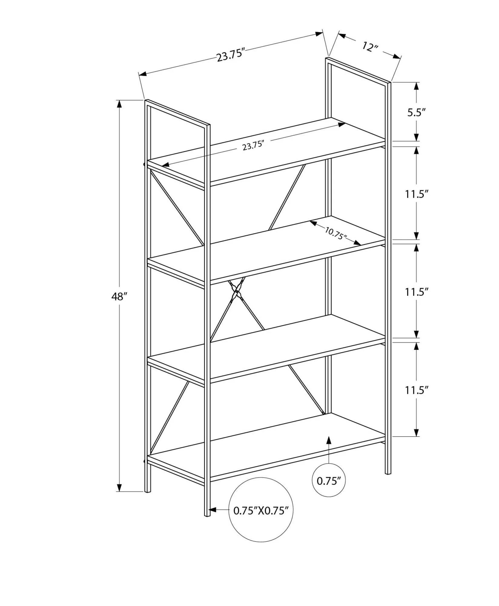 Bookshelf, Bookcase, 4 Tier, Office, Bedroom, Contemporary, Modern - Image 8