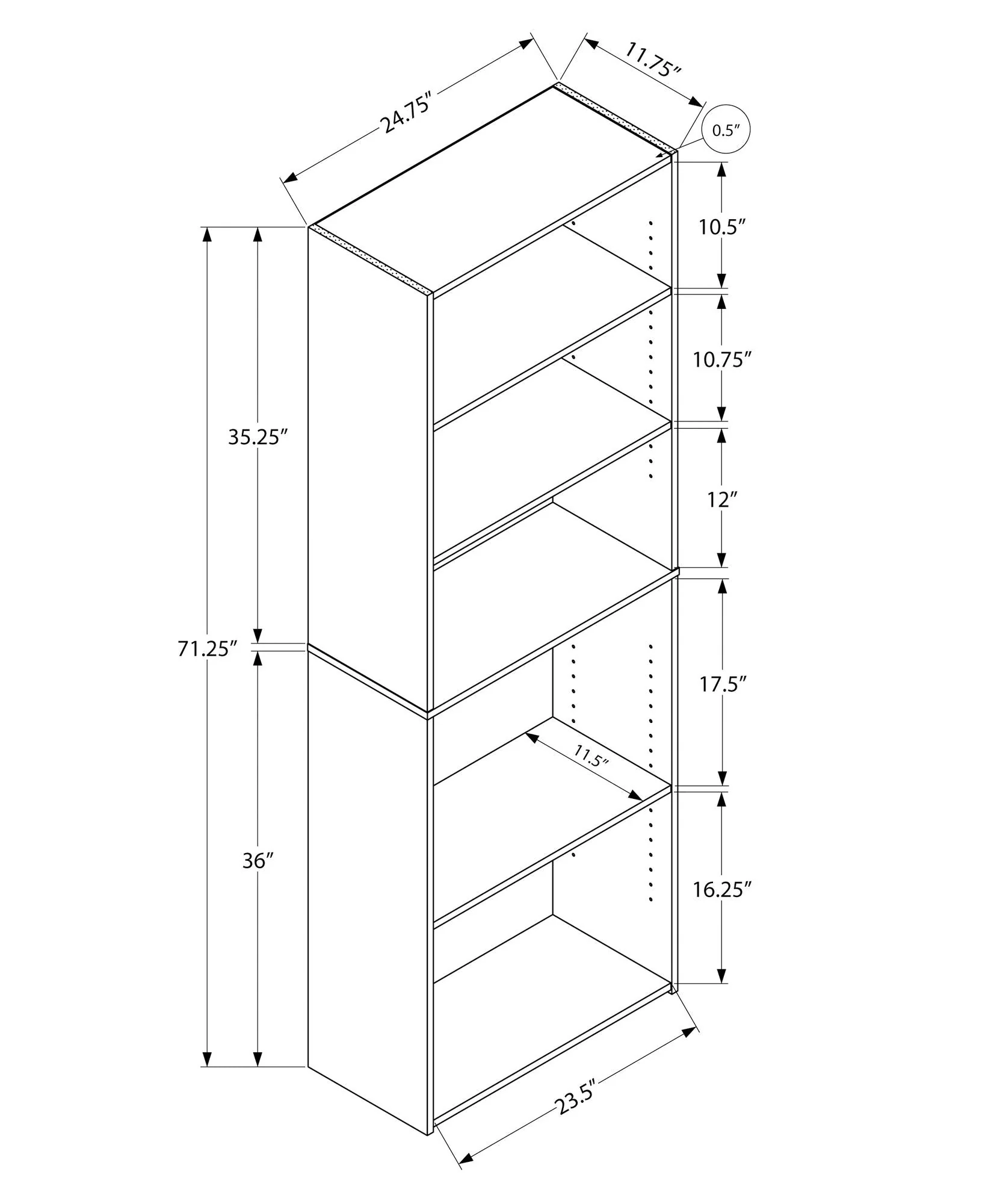 Bookshelf, Bookcase, 6 Tier, For Office, Transitional - Image 5