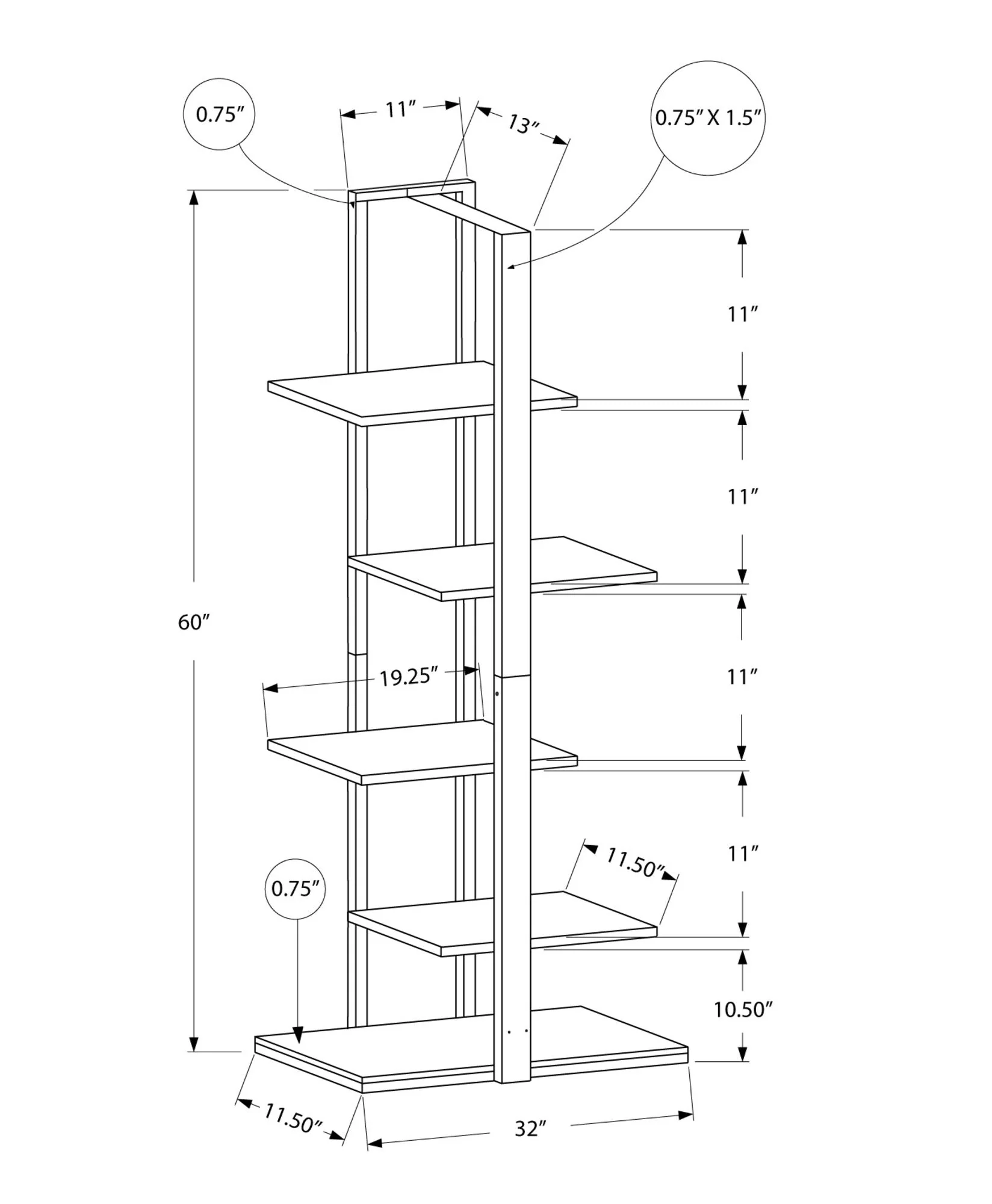 Bookshelf, Bookcase, Etagere, 5 Tier for Office, Contemporary & Modern - Image 6