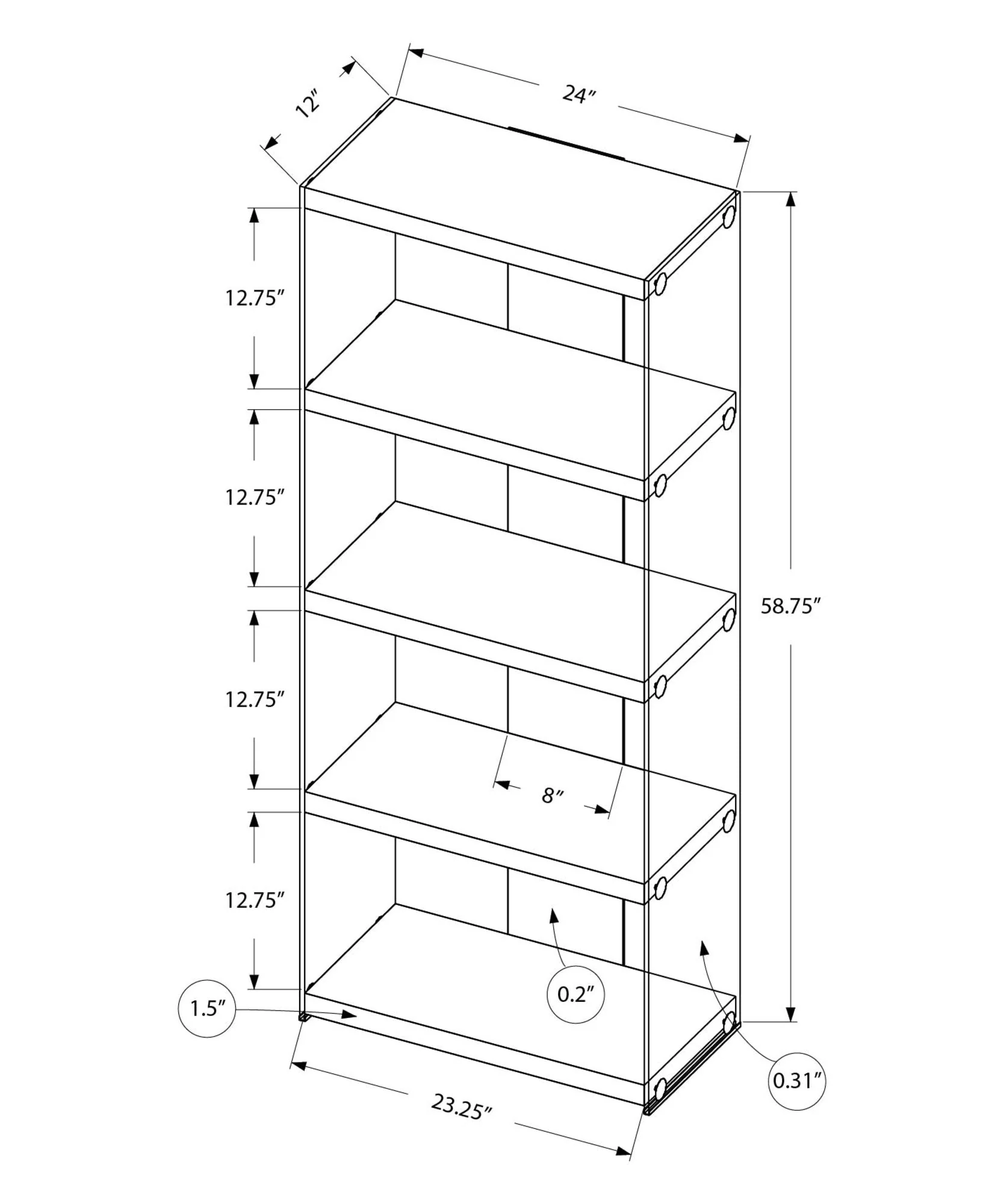 Bookshelf, Bookcase, Etagere, 5 Tier, Glossy Clear Tempered Glass - White - Image 4