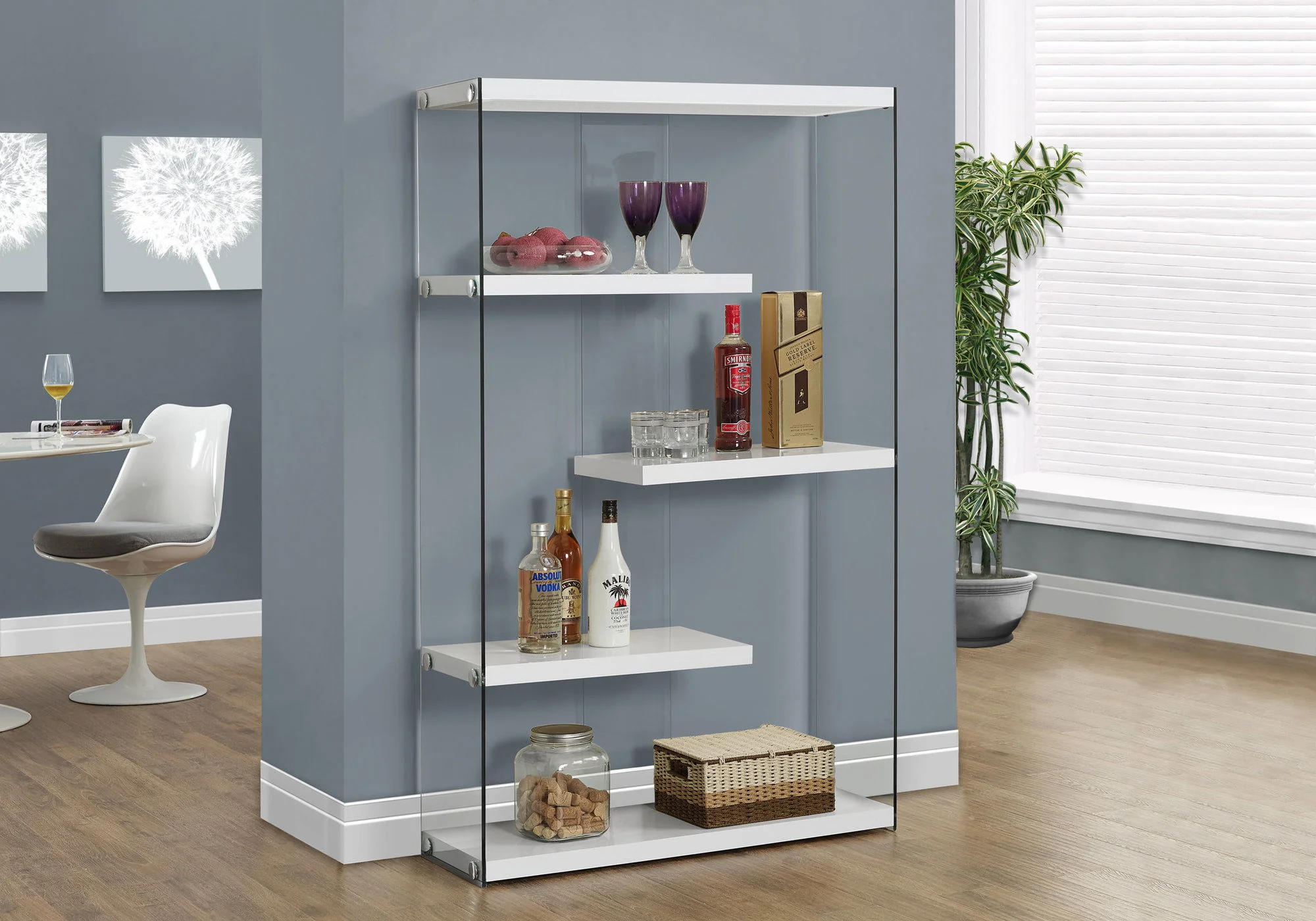 Bookshelf, Bookcase, Etagere, 5 Tier, Office, Glossy Contemporary & Modern - White - Image 2