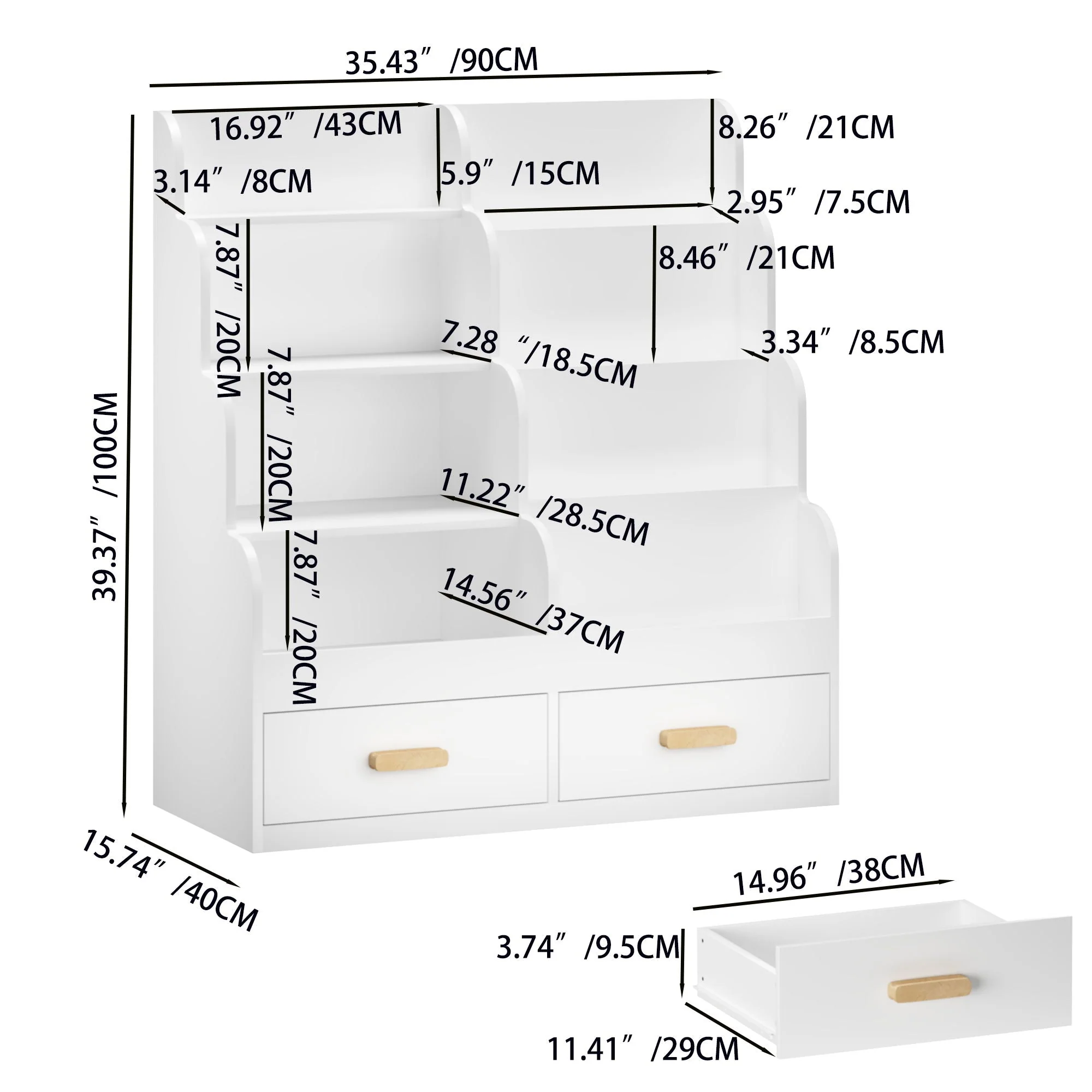 Bookshelf With 2 Storage Drawers, Front Facing Bookcase And Toy Organizer, Multi Tier Reading Shelf - White - Image 3