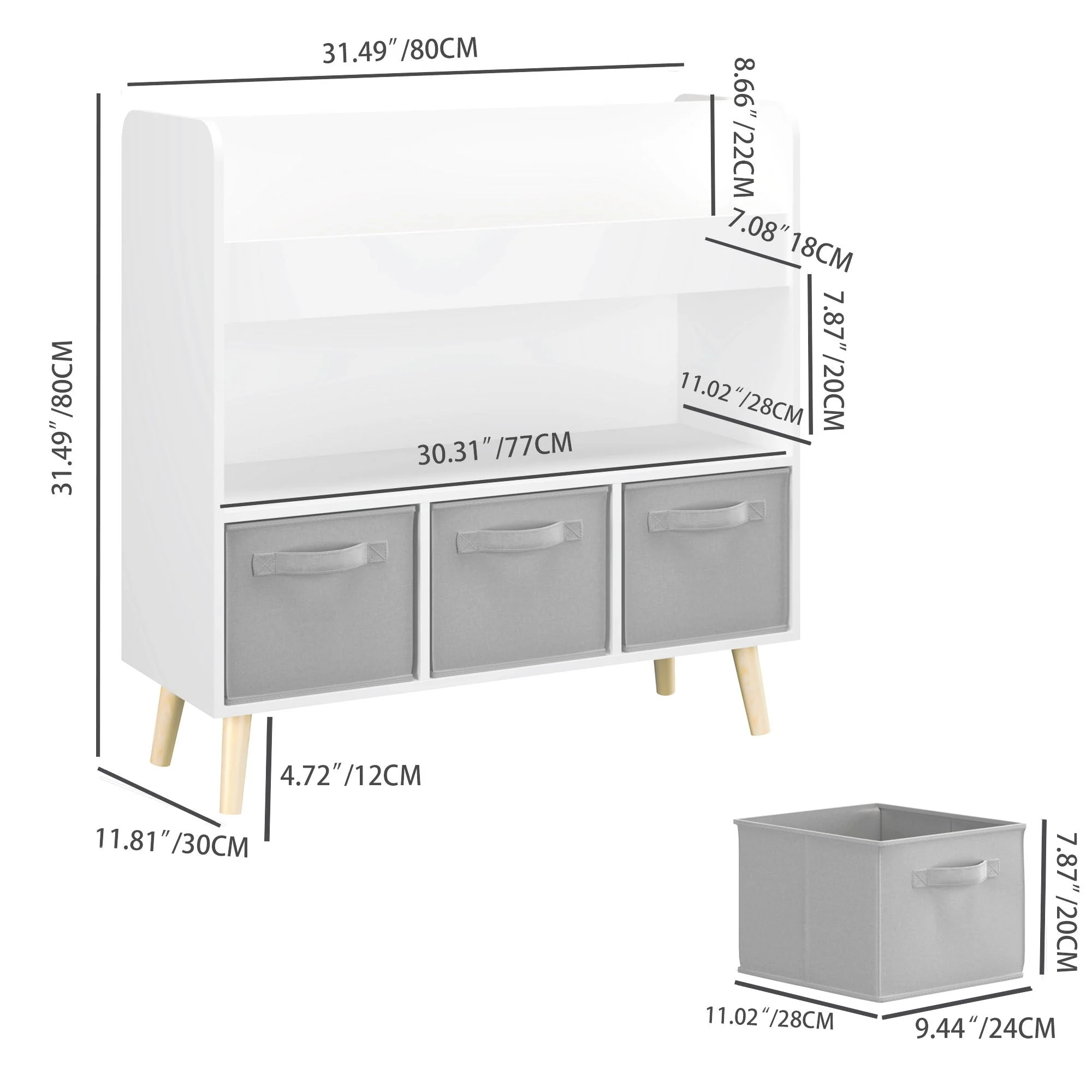 Bookshelf With 3 Bins, Storage Shelf For Toys And Books - White - Image 4