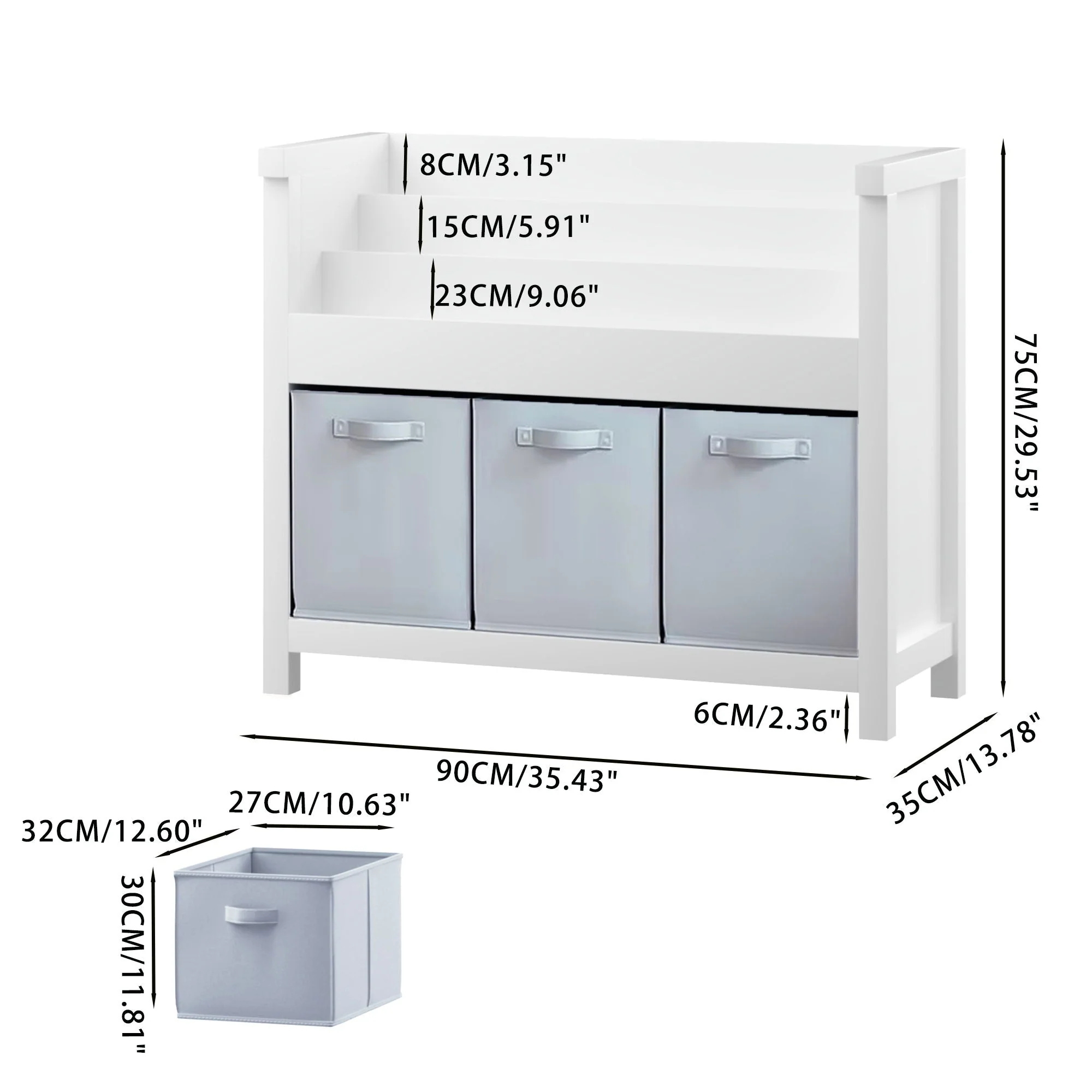 Bookshelf With 3 Tier Front Facing Storage And 3 Bins, Toddler Bookcase For Playroom - White - Image 3