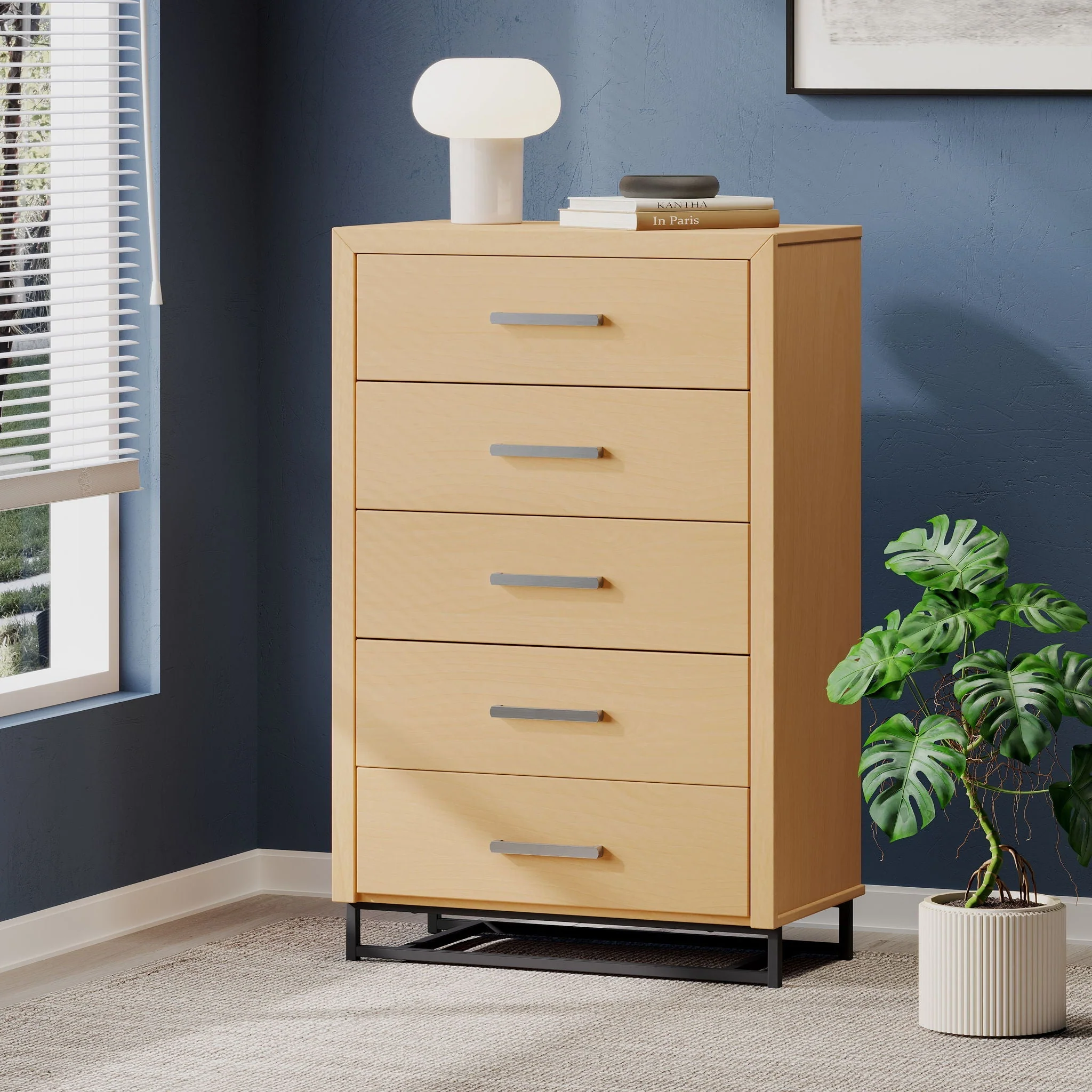 Borah Contemporary Wood 5 Drawer Dresser - Natural - Image 2