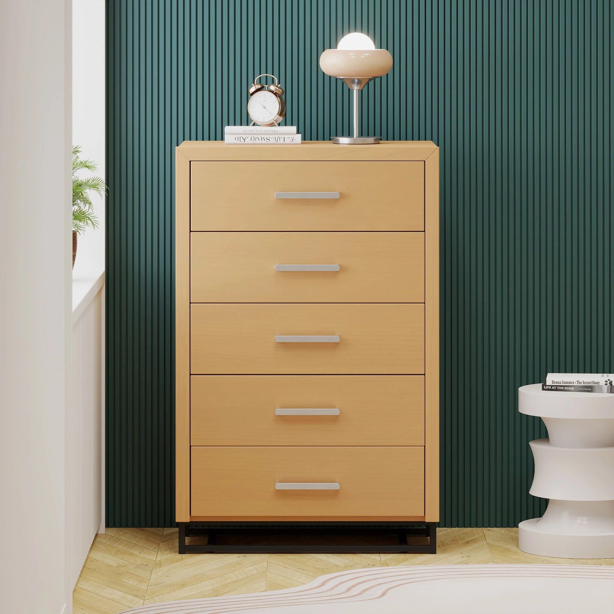 Borah Contemporary Wood 5 Drawer Dresser - Natural - Image 3