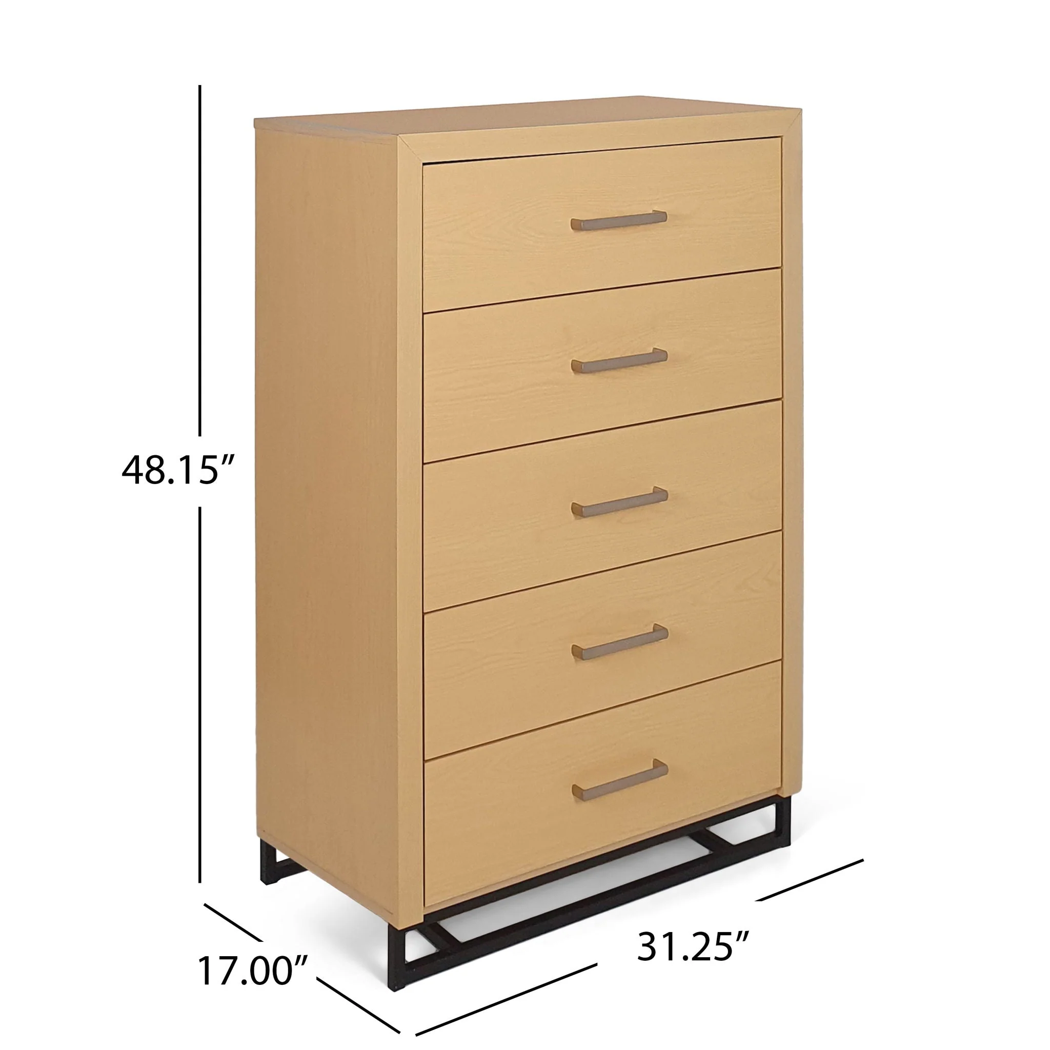 Borah Contemporary Wood 5 Drawer Dresser - Natural - Image 4