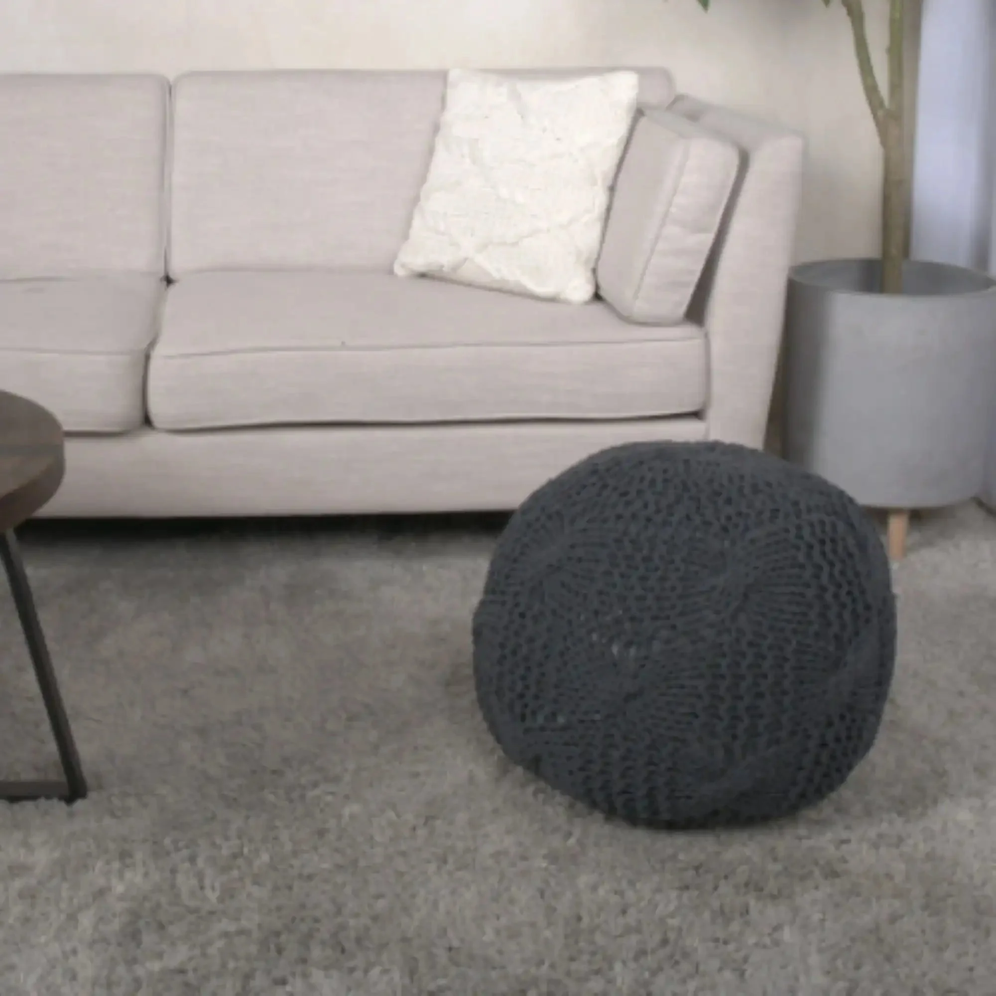 Bordeaux Knitted Cotton Round Pouf - Image 10