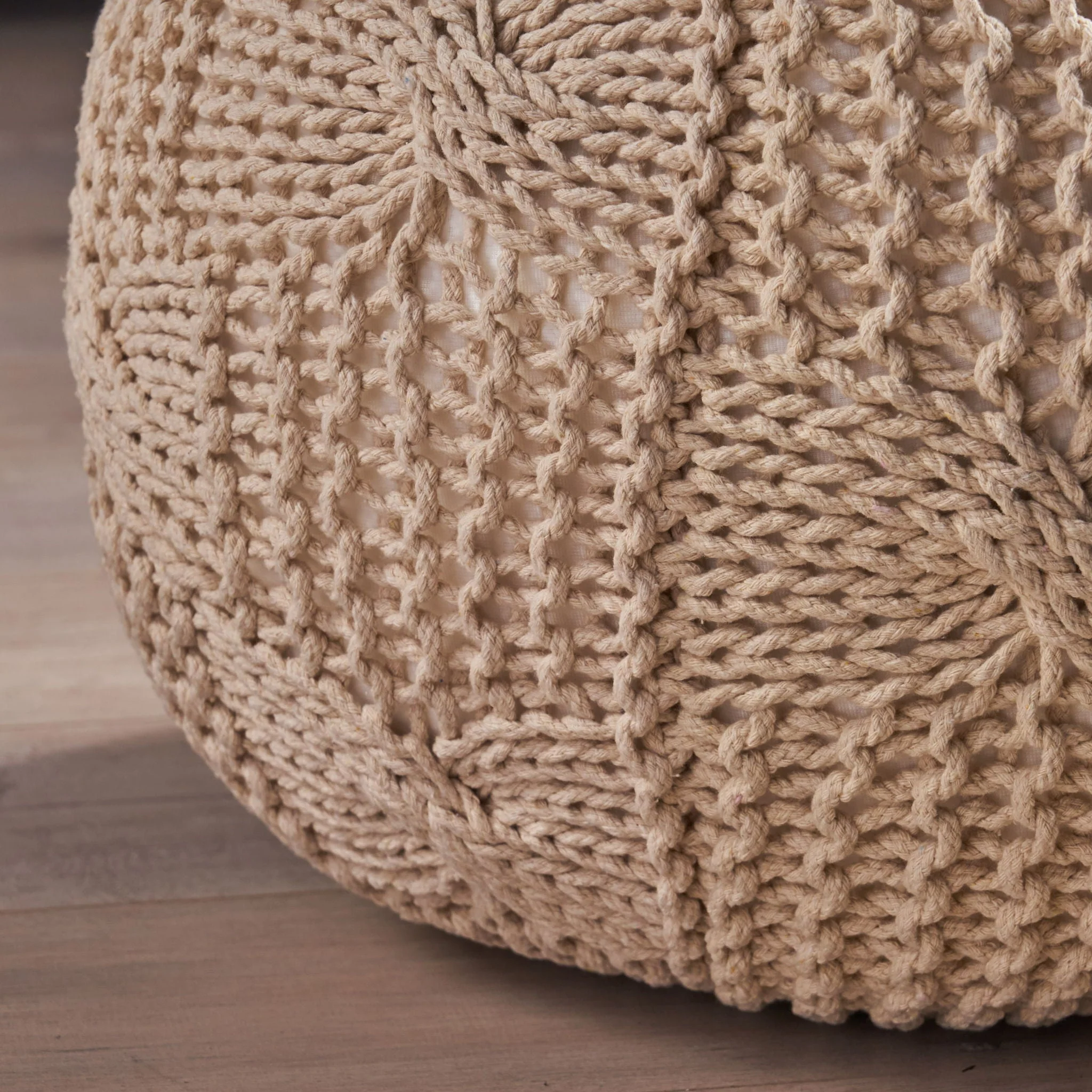 Bordeaux Knitted Cotton Round Pouf - Image 2
