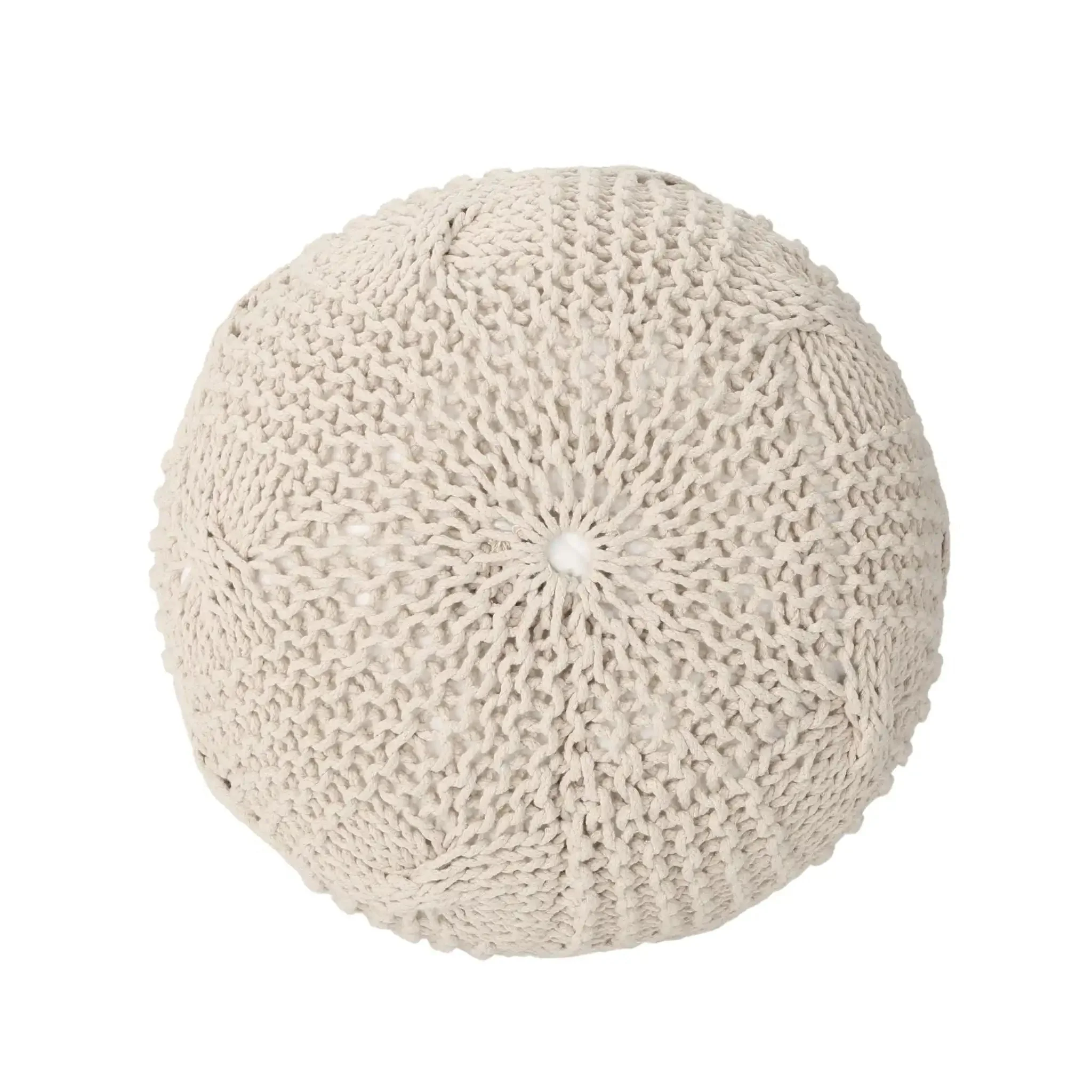 Bordeaux Knitted Cotton Round Pouf - Image 3