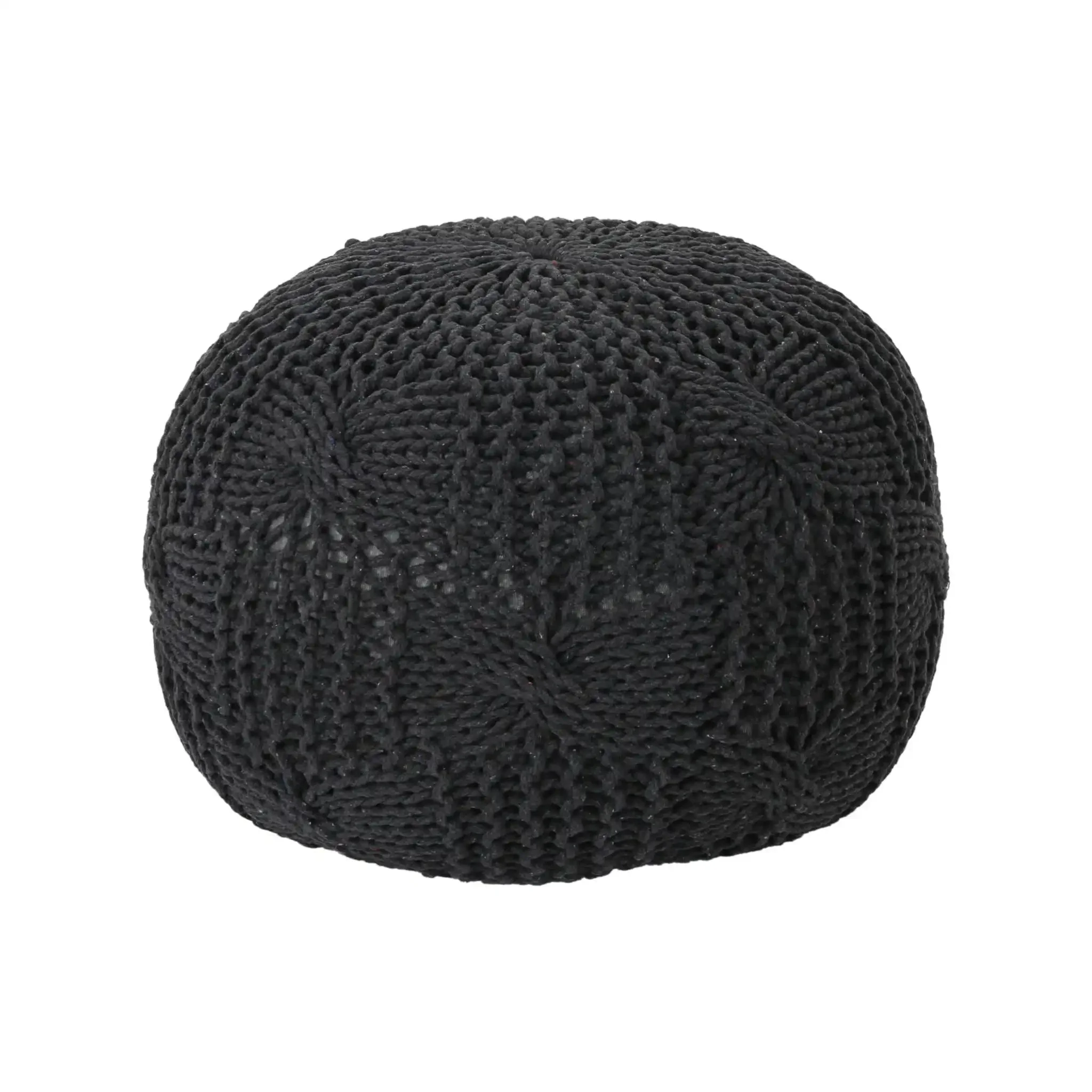 Bordeaux Knitted Cotton Round Pouf - Image 4