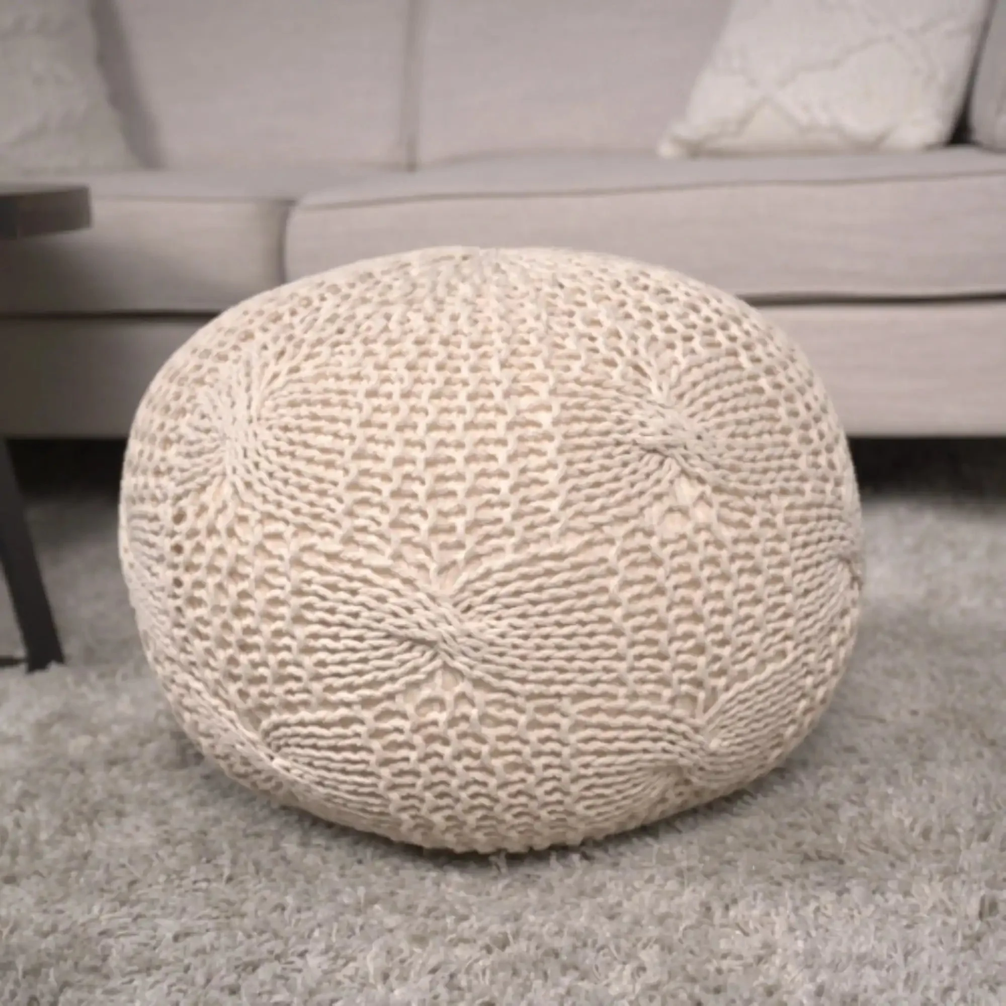 Bordeaux Knitted Cotton Round Pouf - Image 6