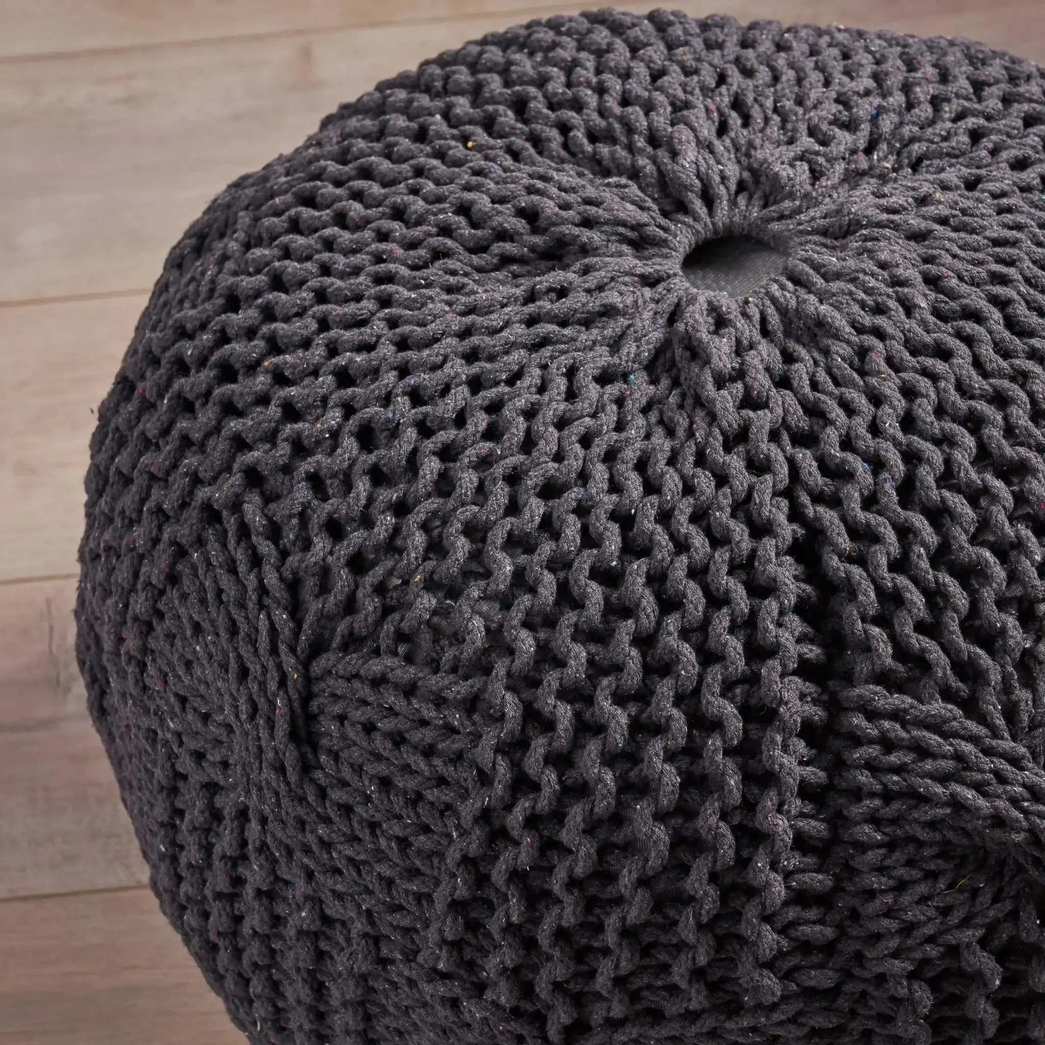 Bordeaux Knitted Cotton Round Pouf - Image 8