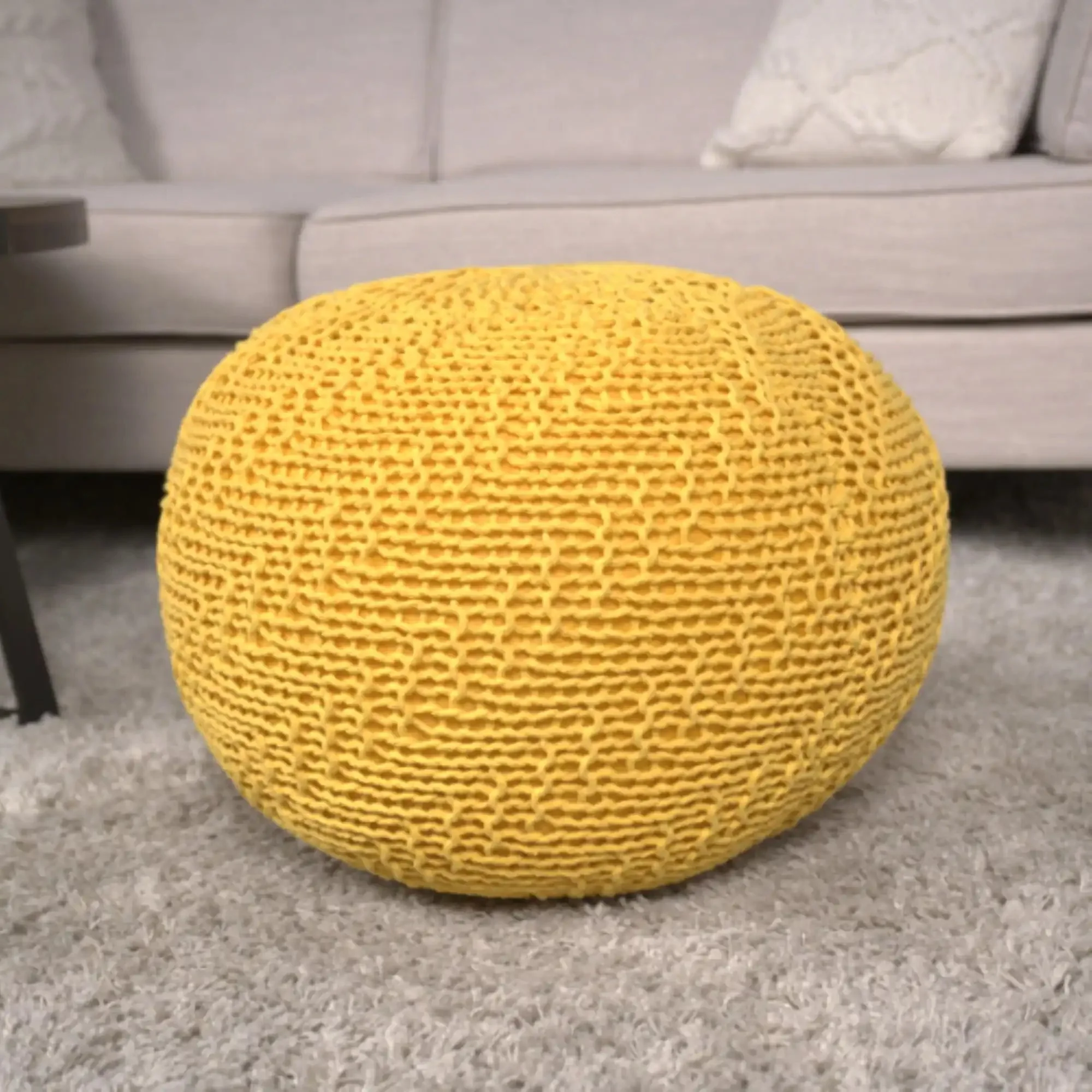 Bordeaux Knitted Cotton Round Pouf Ottoman - Image 10