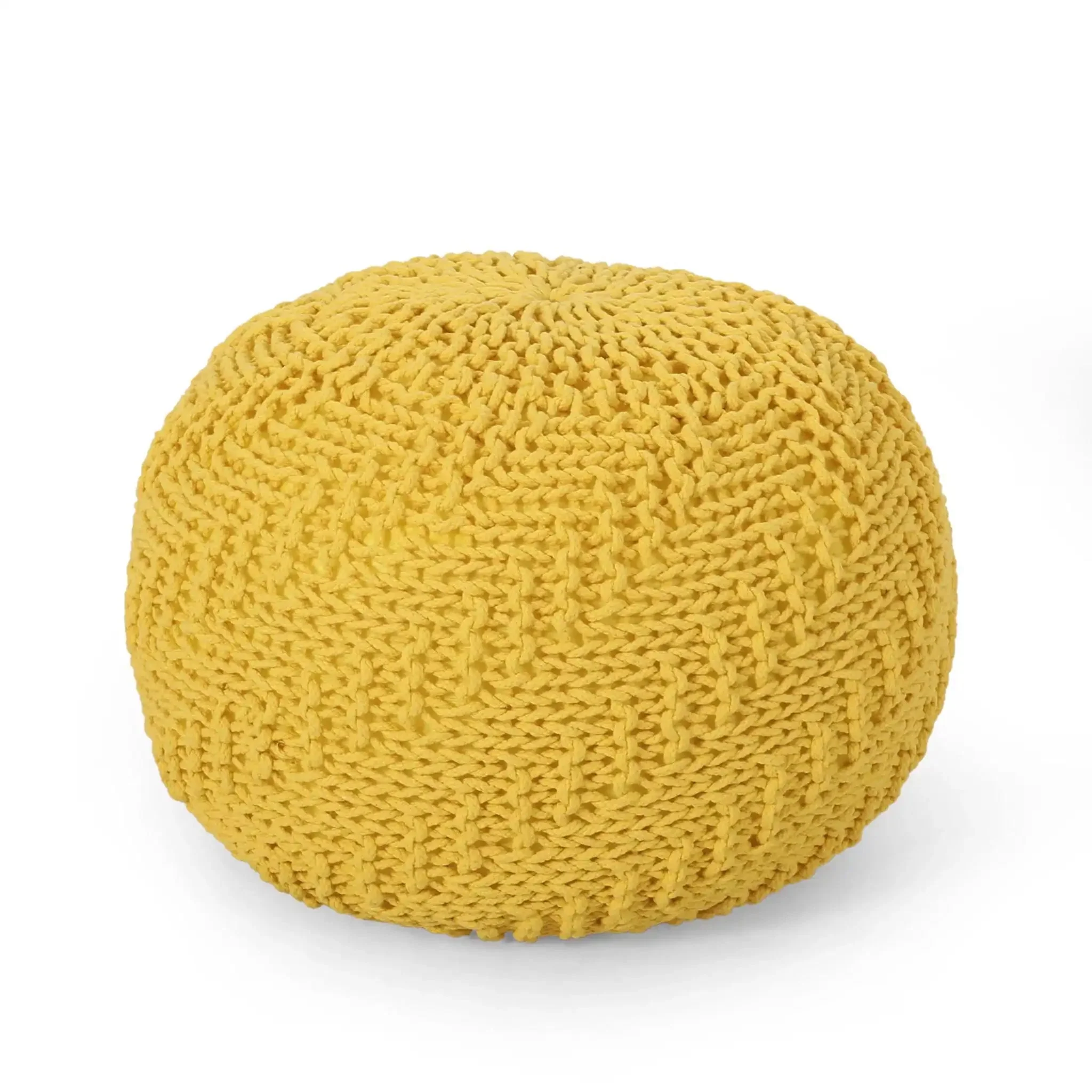 Bordeaux Knitted Cotton Round Pouf Ottoman - Image 2