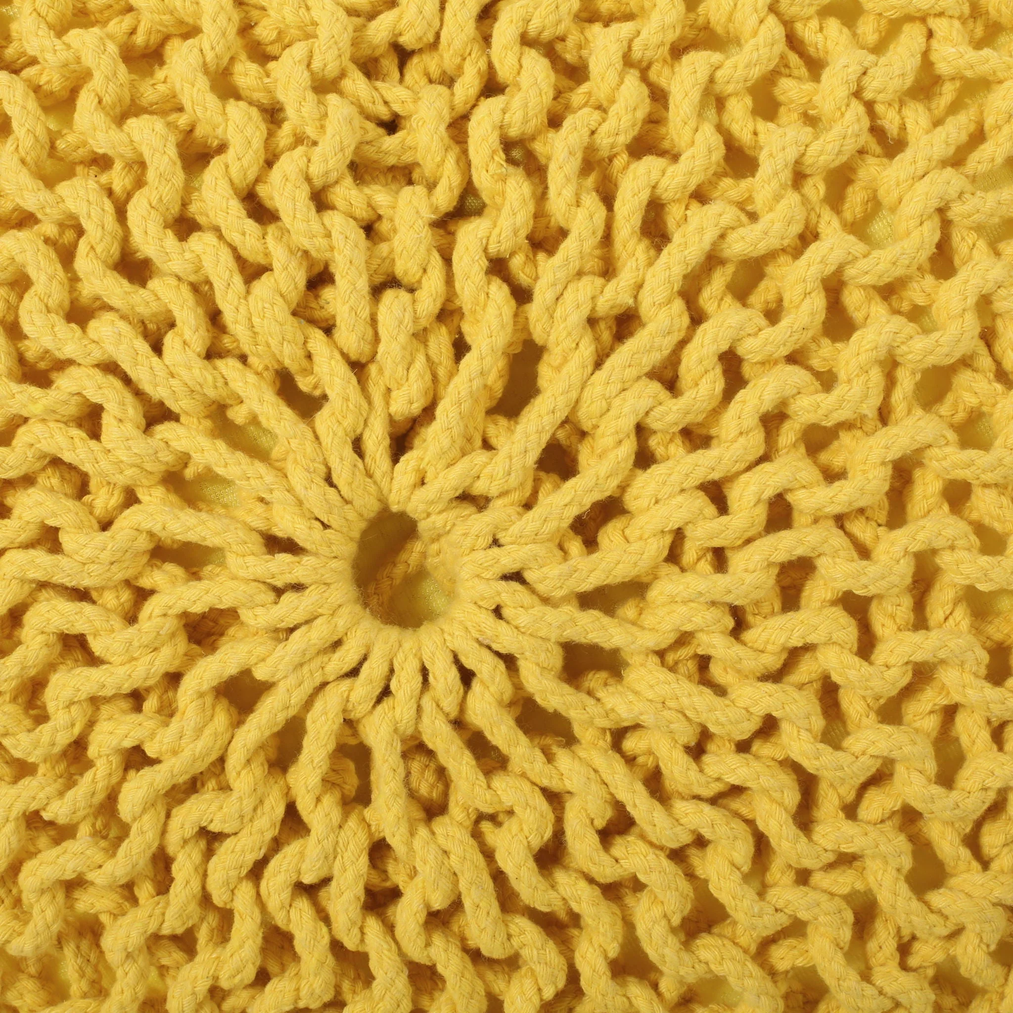Bordeaux Knitted Cotton Round Pouf Ottoman - Image 4