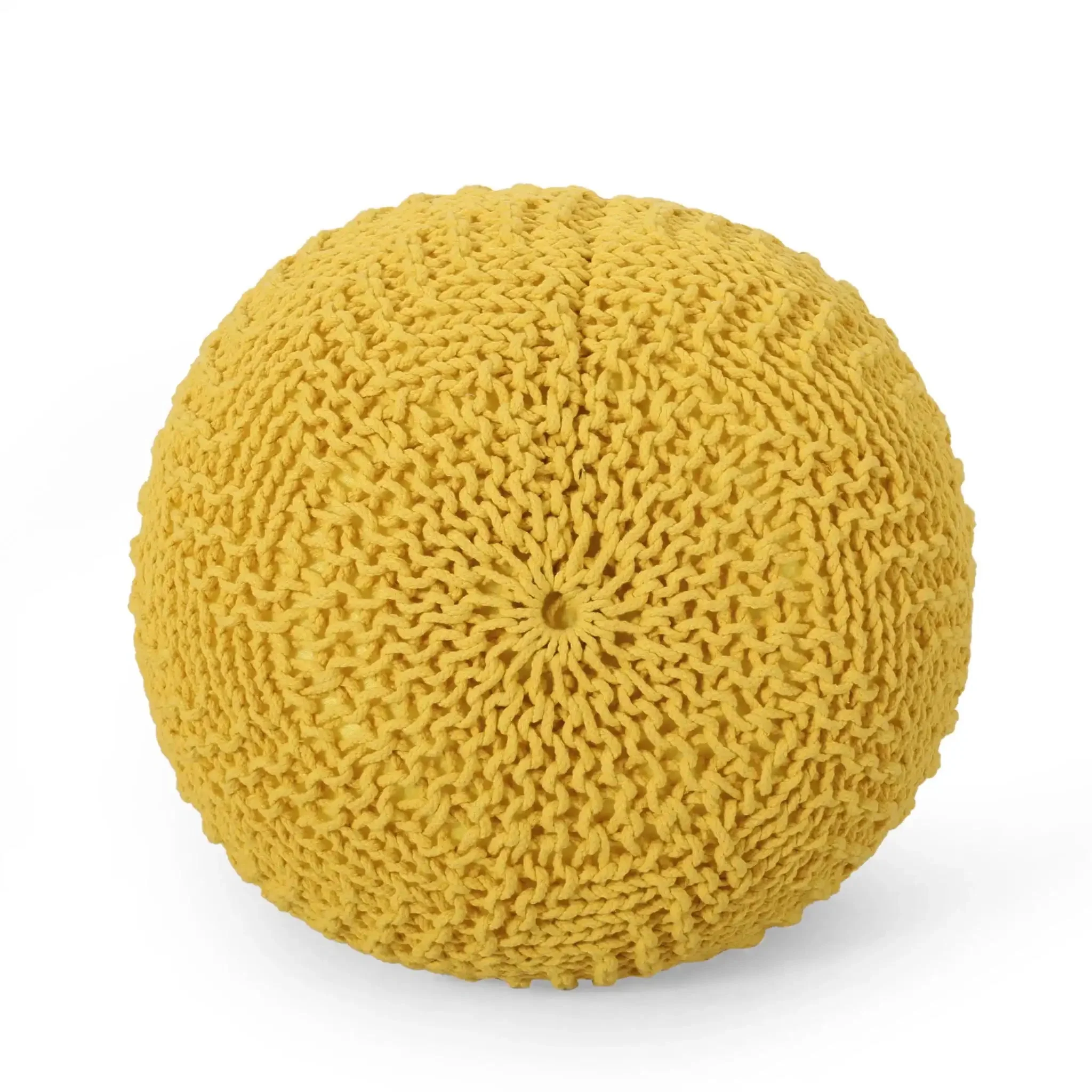 Bordeaux Knitted Cotton Round Pouf Ottoman - Image 5