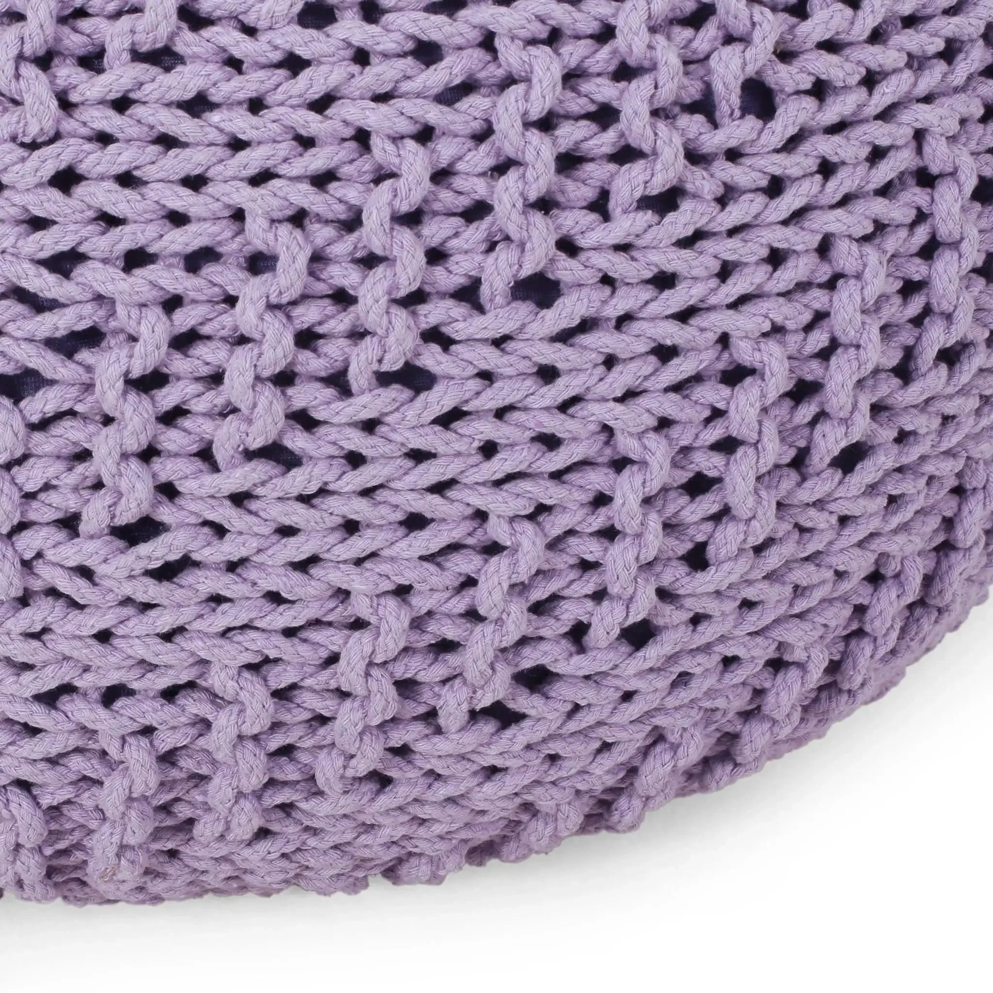 Bordeaux Knitted Cotton Round Pouf Ottoman - Image 6