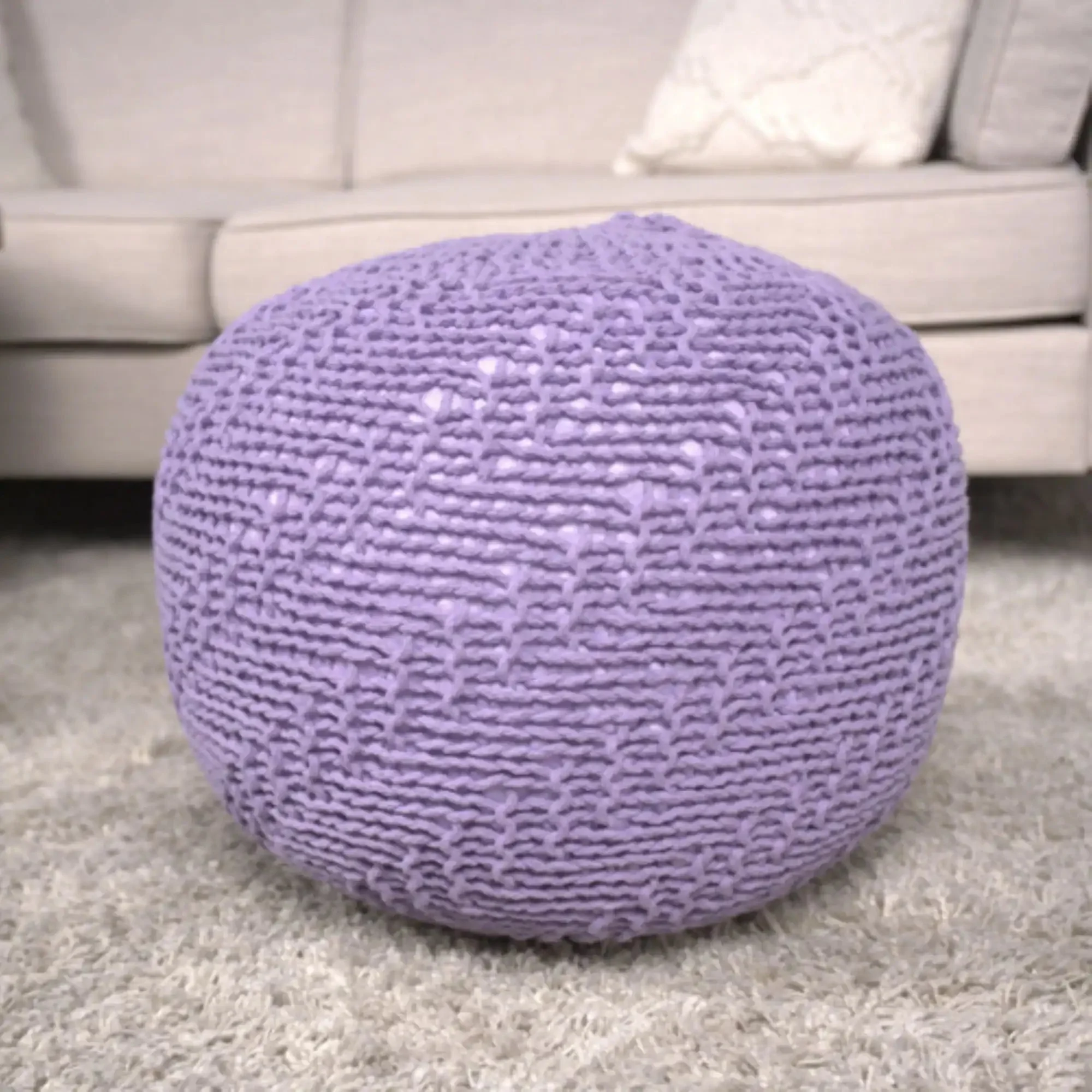Bordeaux Knitted Cotton Round Pouf Ottoman - Image 8