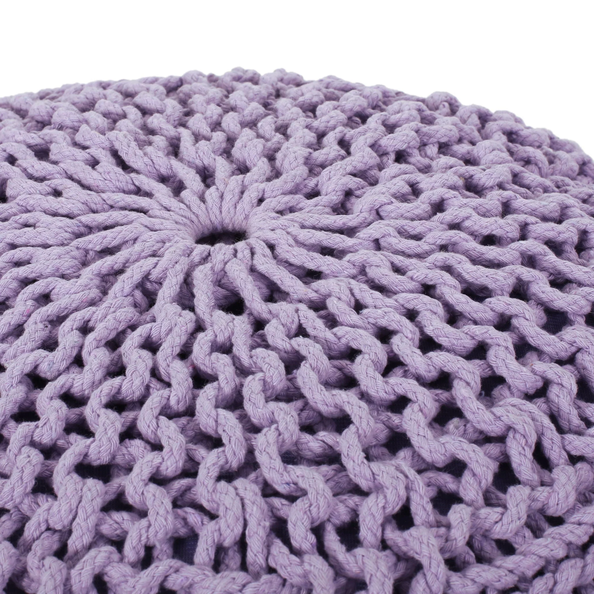 Bordeaux Knitted Cotton Round Pouf Ottoman - Image 9