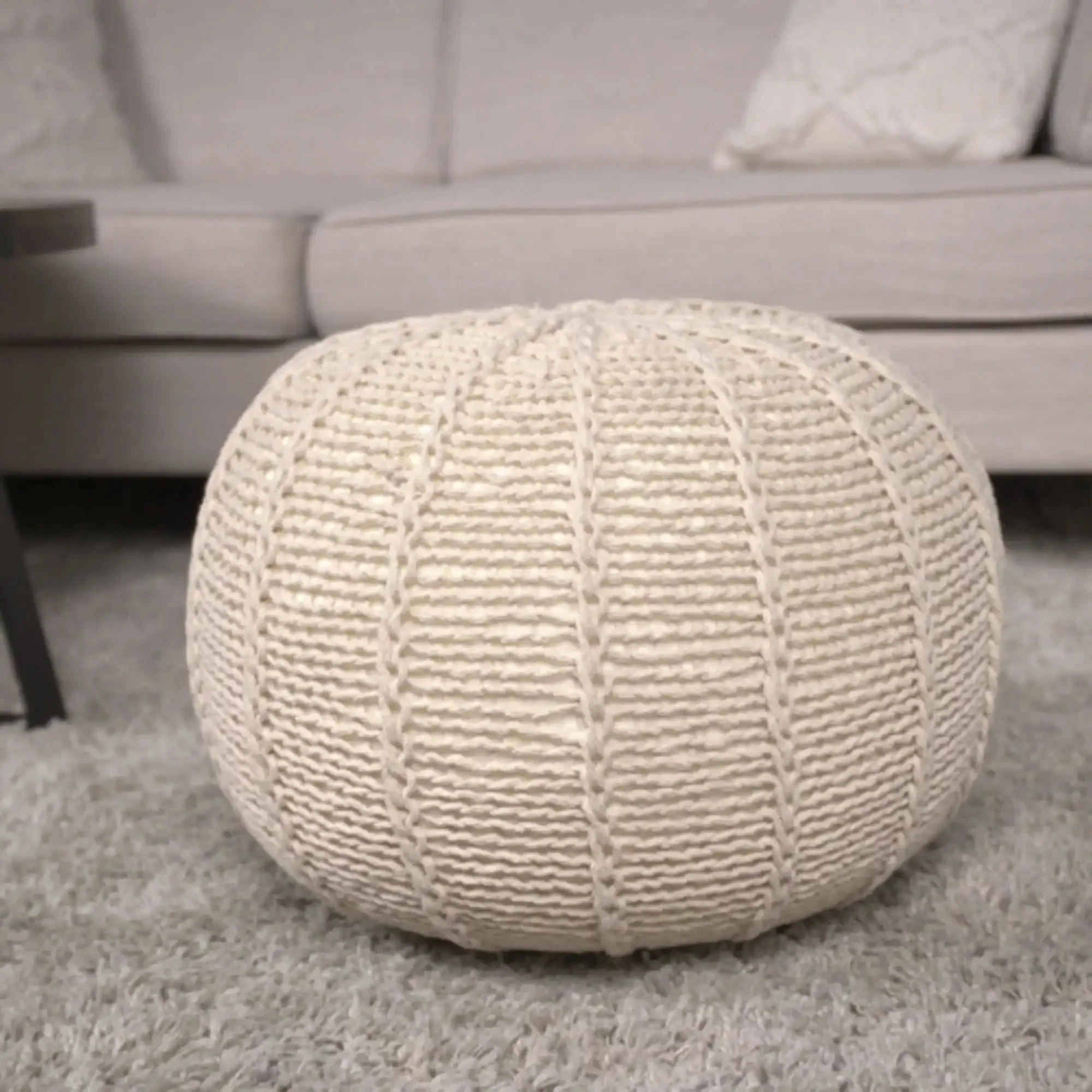 Bordeaux Knitted Cotton Round Pouf Ottoman and Floor Cushion - Image 6