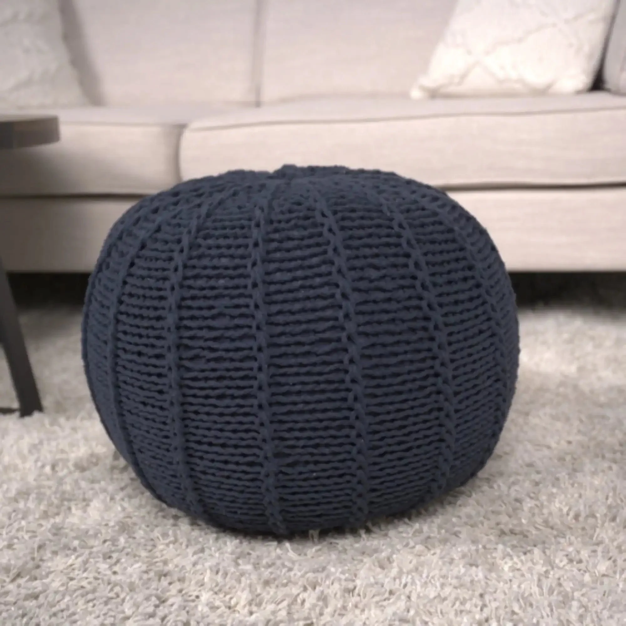 Bordeaux Knitted Cotton Round Pouf Ottoman and Floor Cushion - Image 7