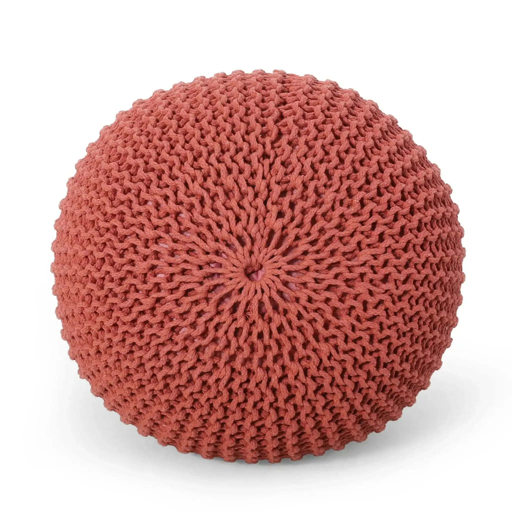 Bordeaux Knitted Cotton Round Pouf Ottoman Floor Cushion - Image 10