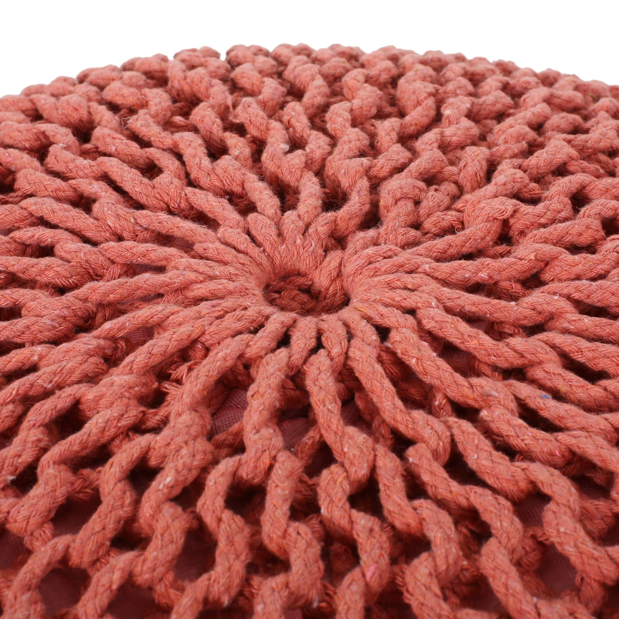 Bordeaux Knitted Cotton Round Pouf Ottoman Floor Cushion - Image 12