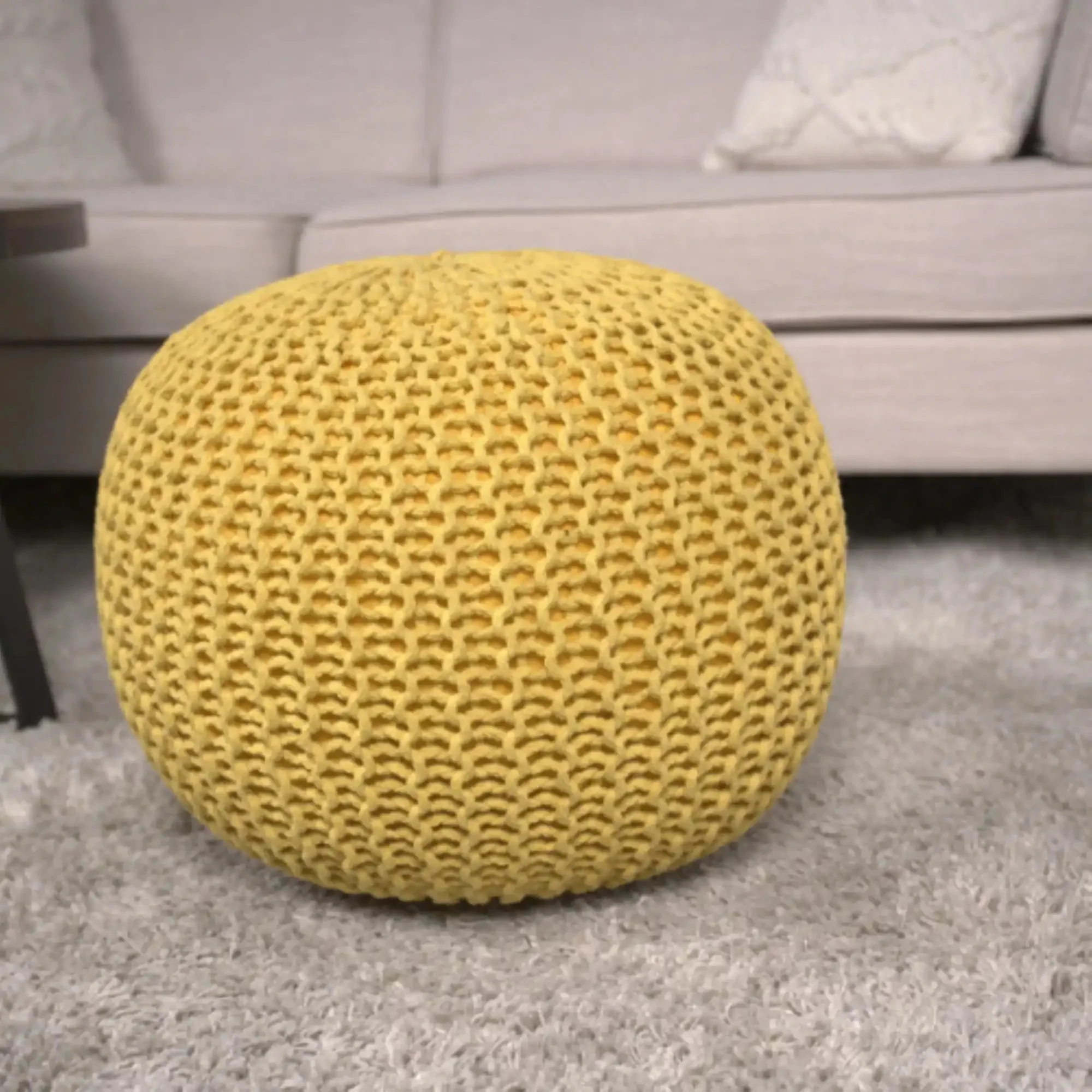 Bordeaux Knitted Cotton Round Pouf Ottoman Floor Cushion - Image 5