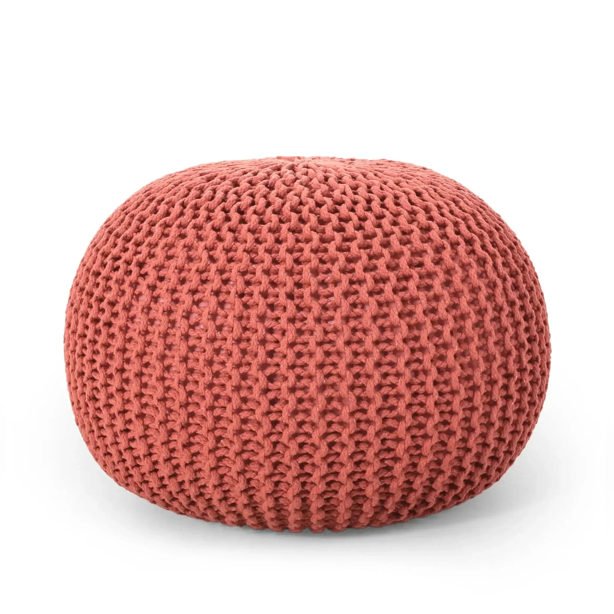 Bordeaux Knitted Cotton Round Pouf Ottoman Floor Cushion - Image 9