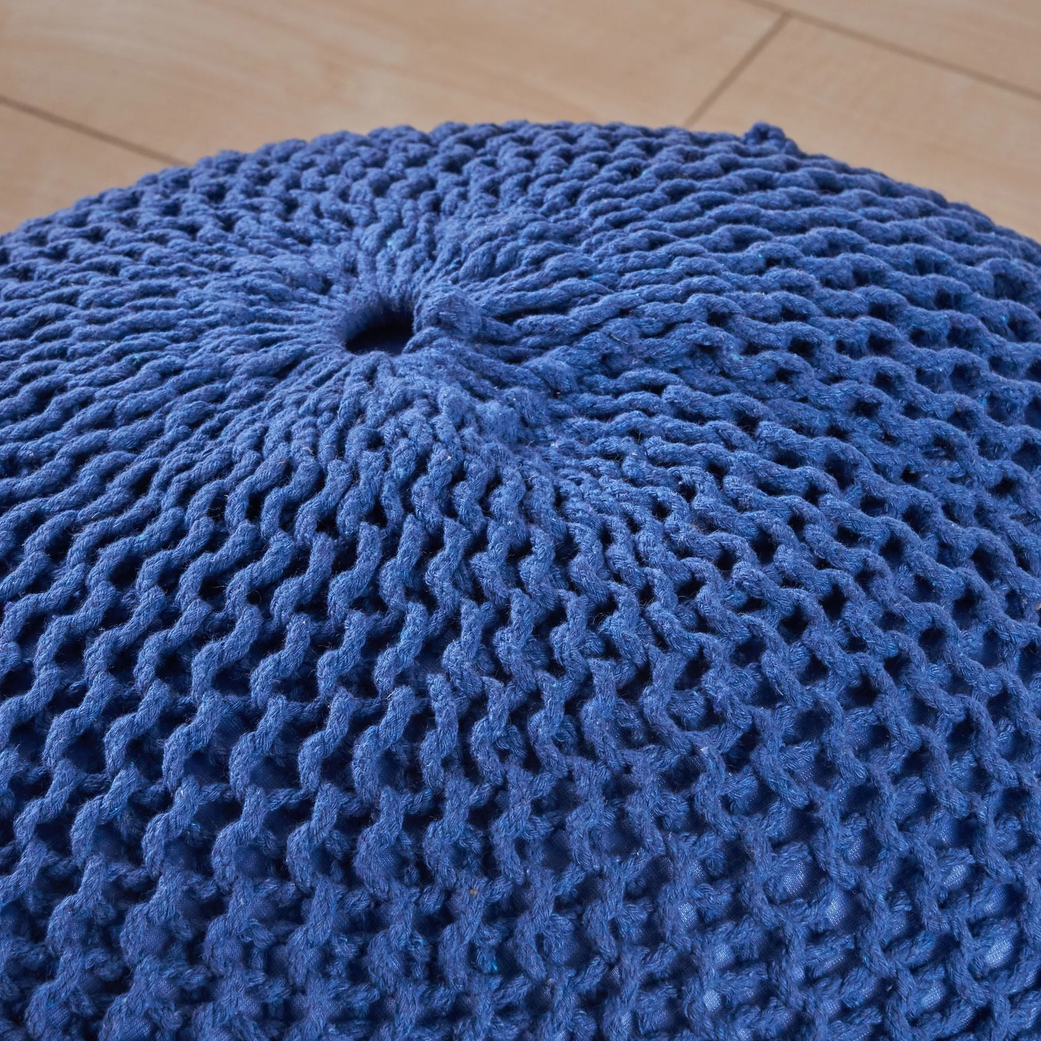 Bordeaux Knitted Cotton Round Pouf - Versatile Ottoman and Floor Cushion - Image 14