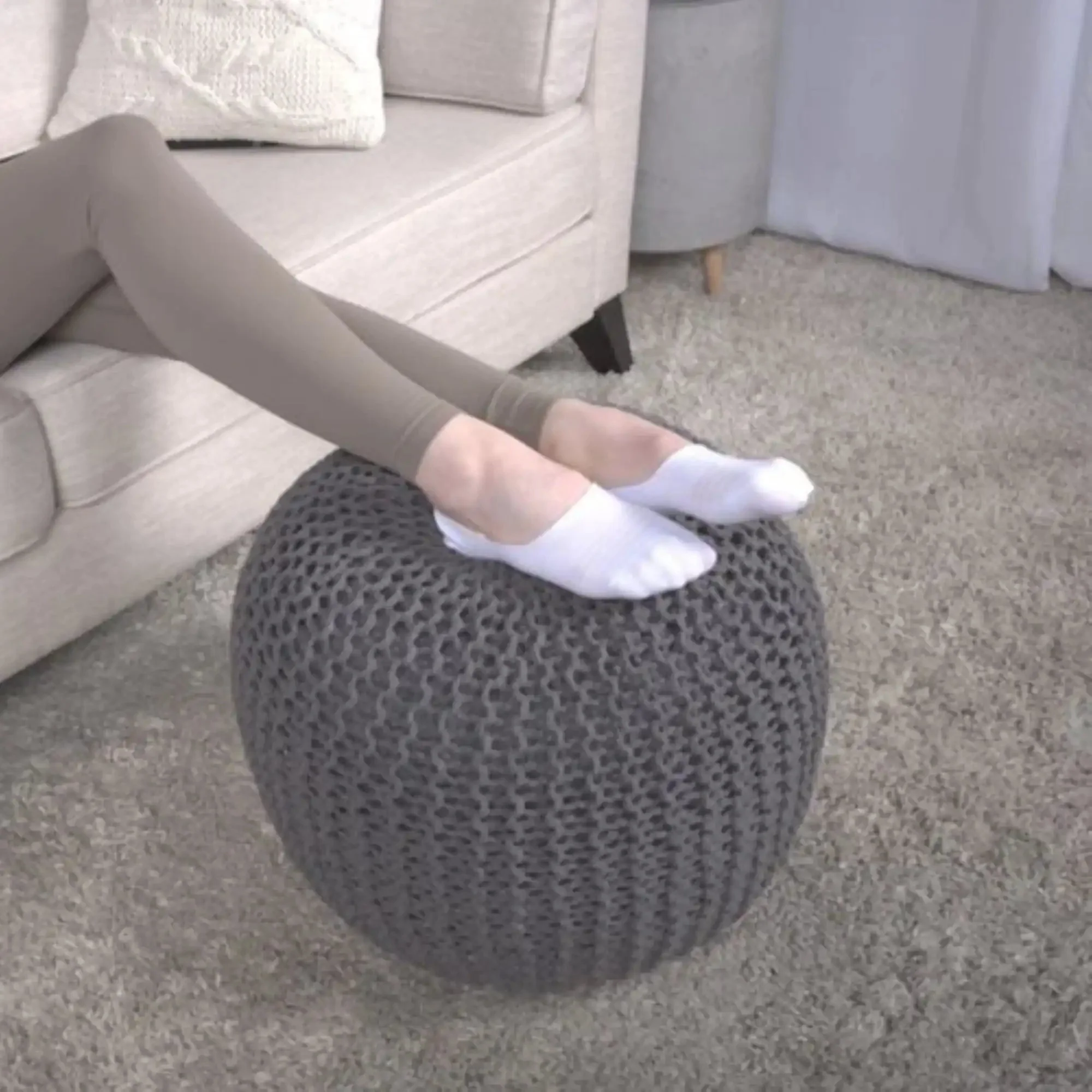 Bordeaux Knitted Cotton Round Pouf - Versatile Ottoman and Floor Cushion - Image 2