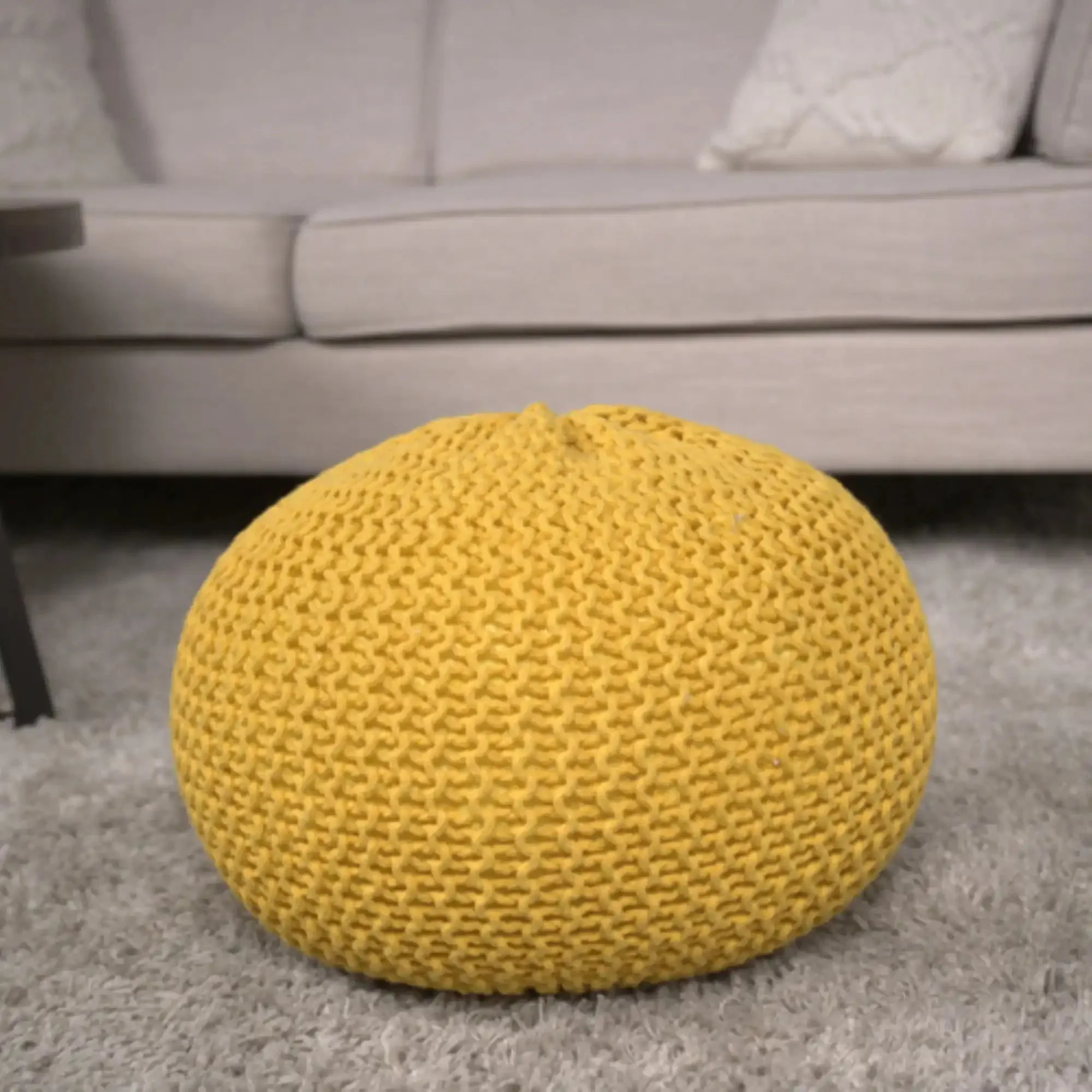 Bordeaux Knitted Cotton Round Pouf - Versatile Ottoman and Floor Cushion - Image 3