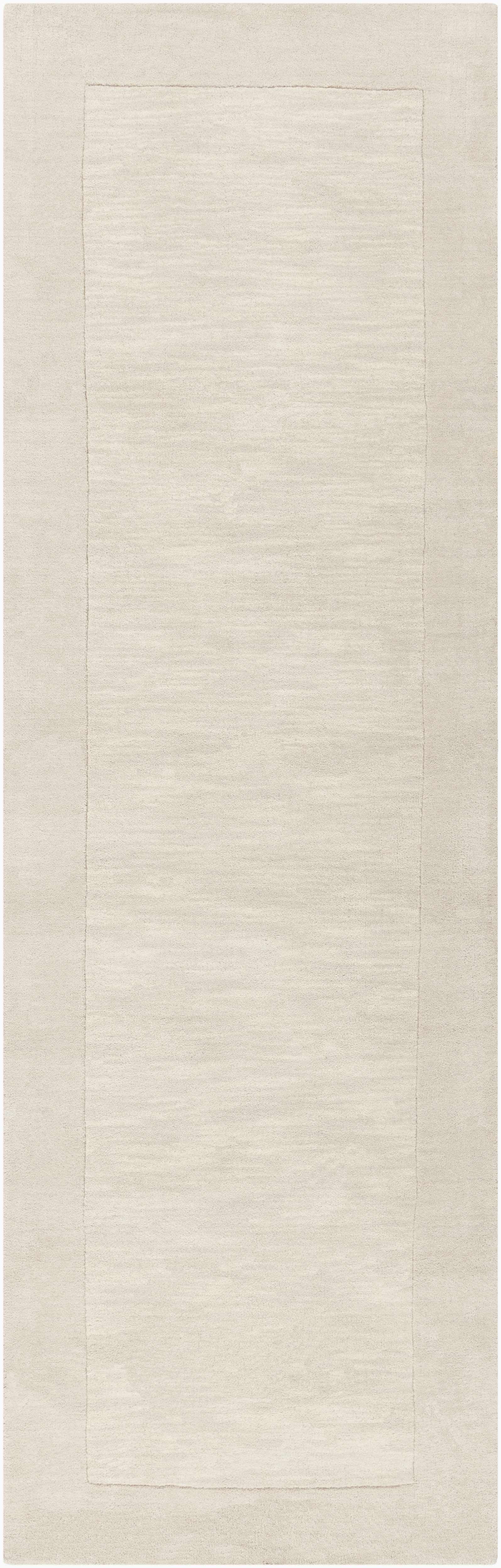 Bordered Solid Beige Cream Wool Rug - Image 11