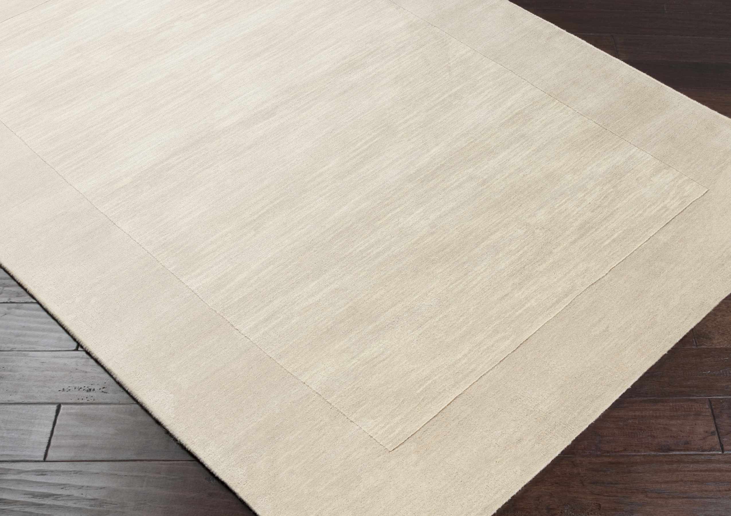 Bordered Solid Beige Cream Wool Rug - Image 4