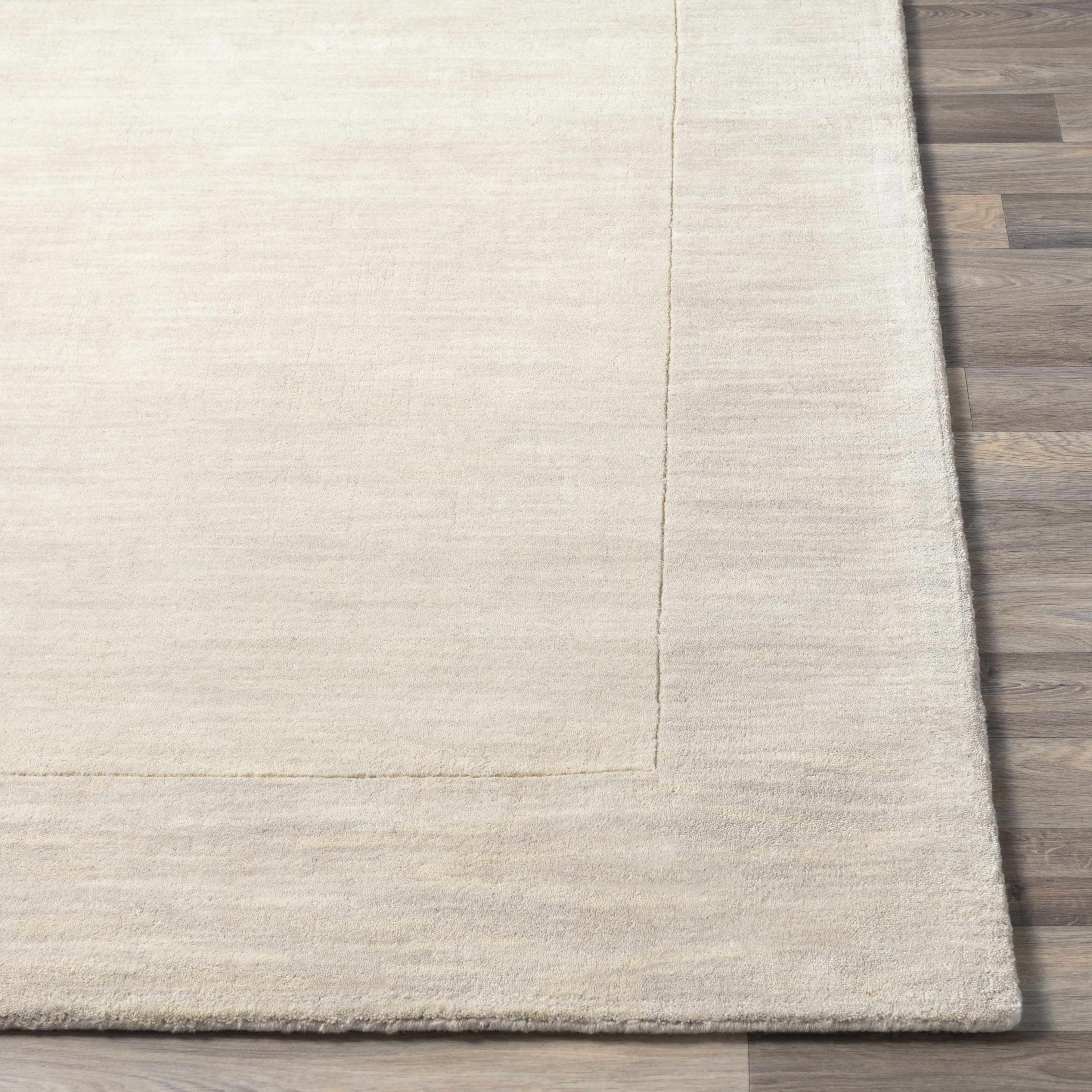Bordered Solid Beige Cream Wool Rug - Image 5
