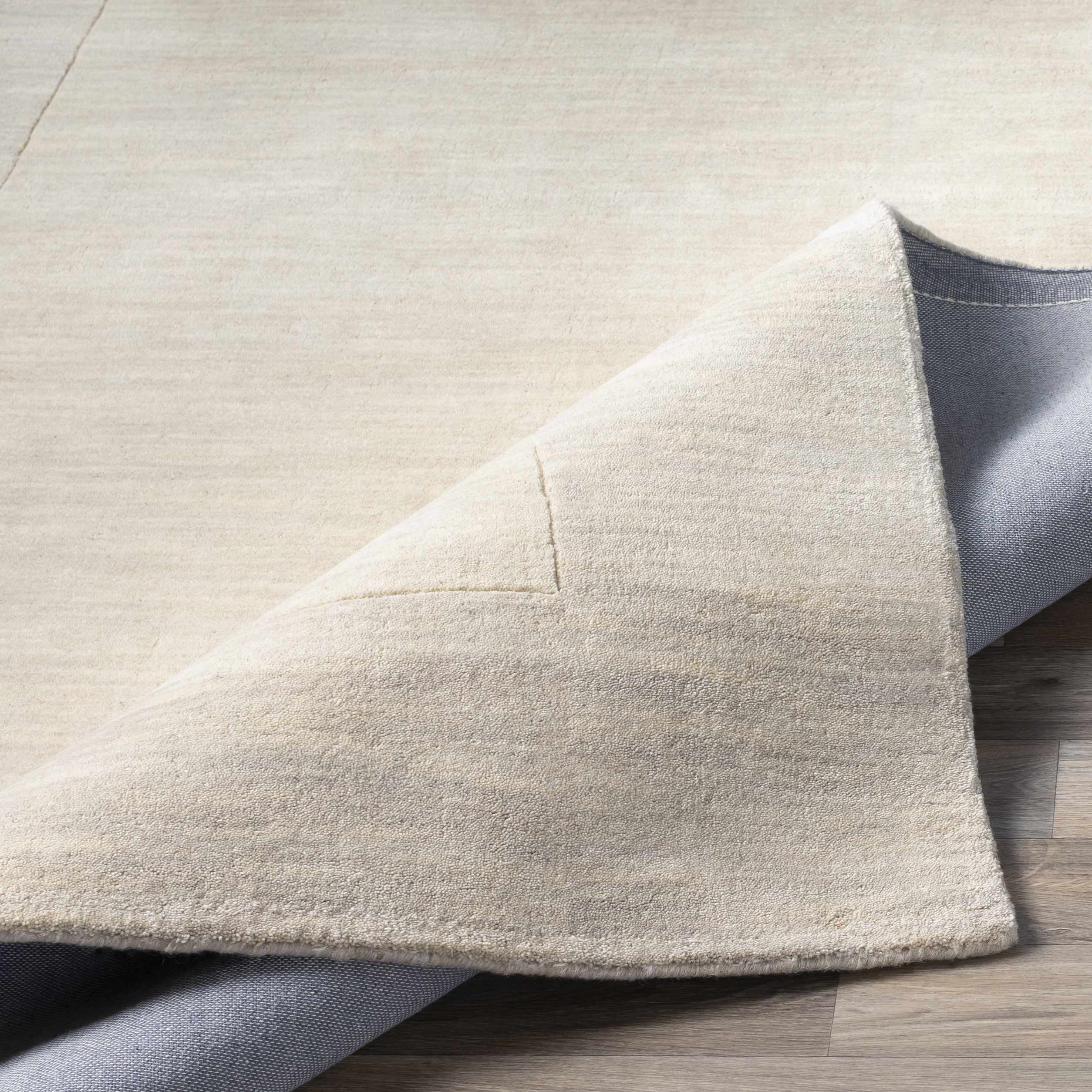 Bordered Solid Beige Cream Wool Rug - Image 6