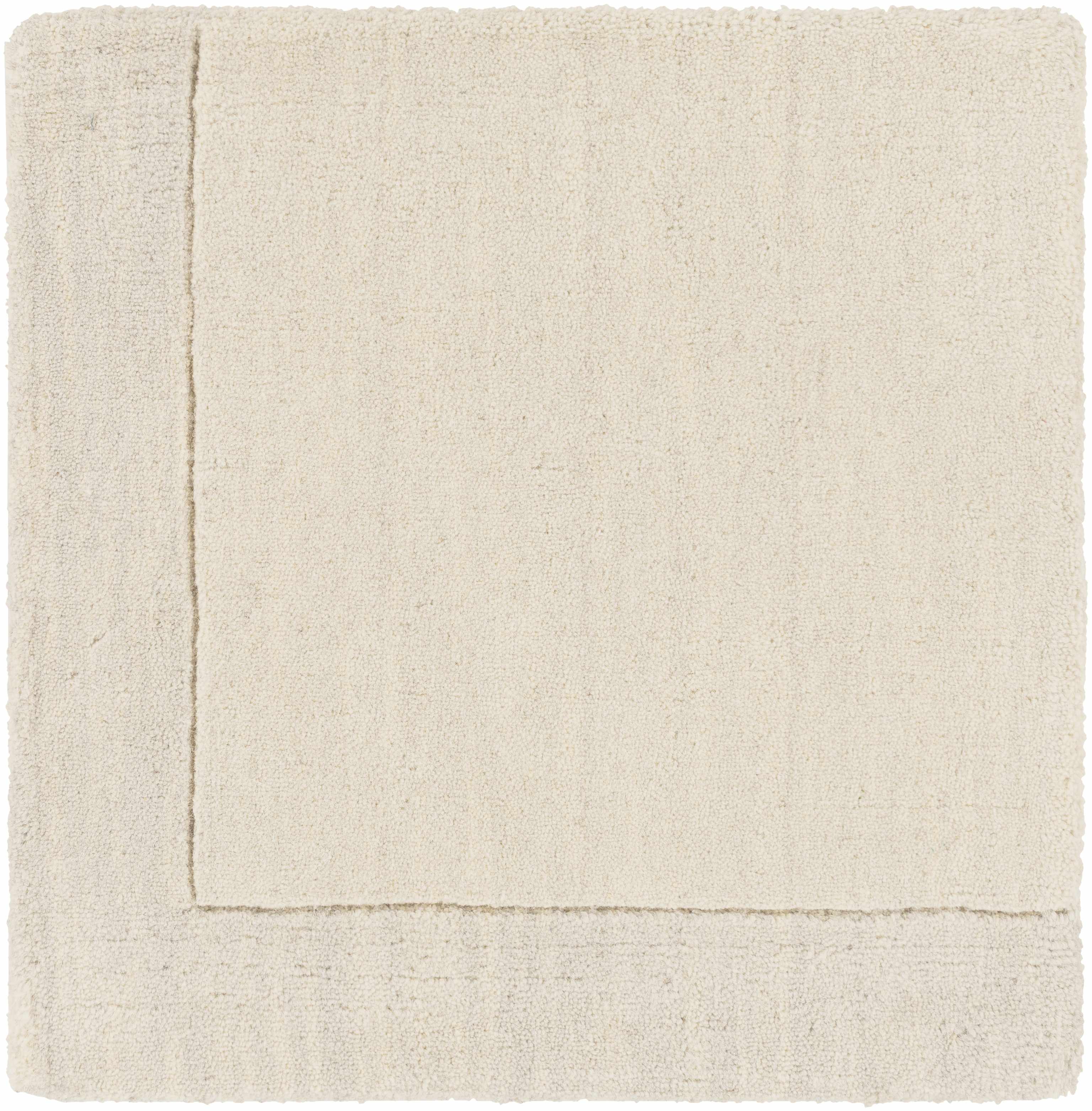 Bordered Solid Beige Cream Wool Rug - Image 7