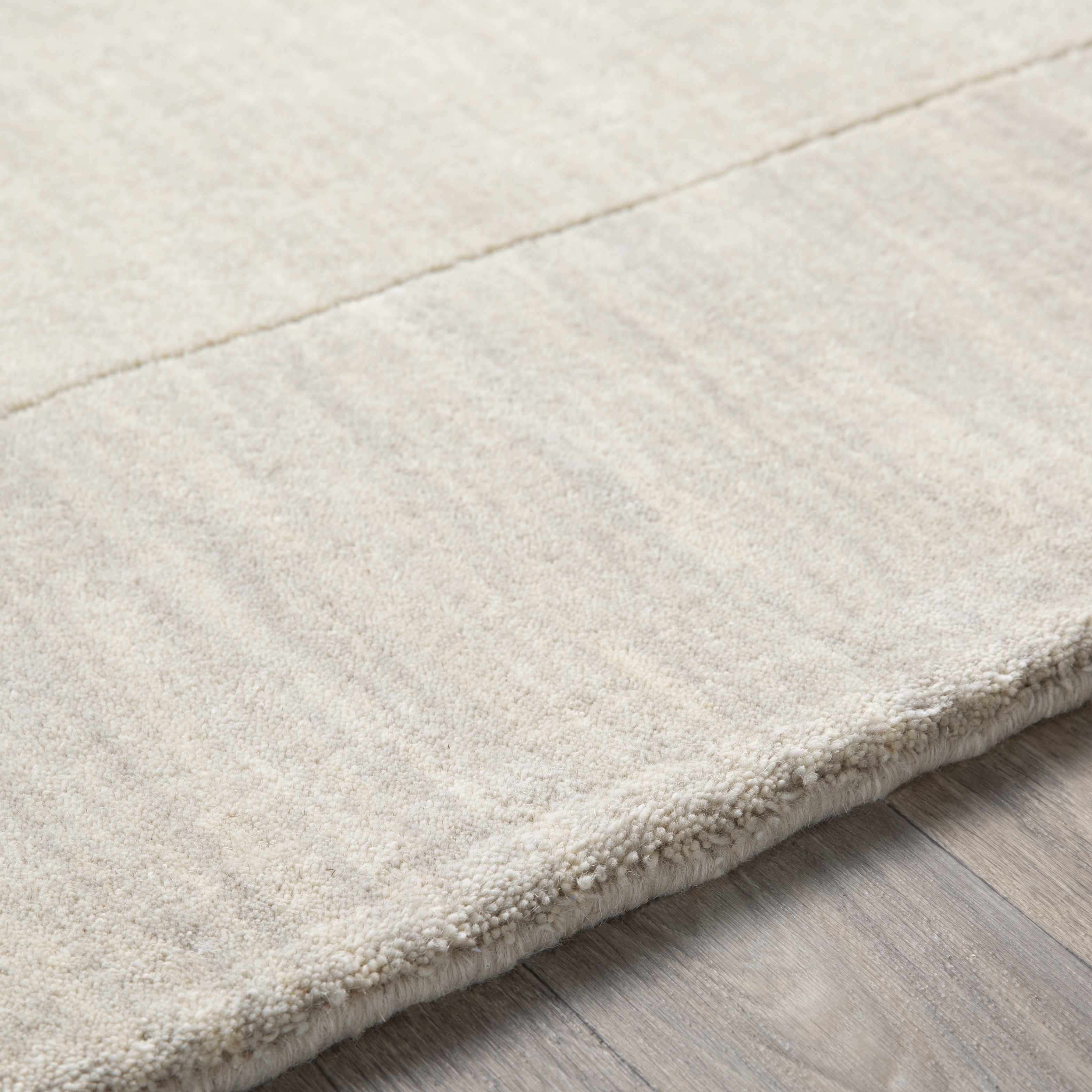 Bordered Solid Beige Cream Wool Rug - Image 9