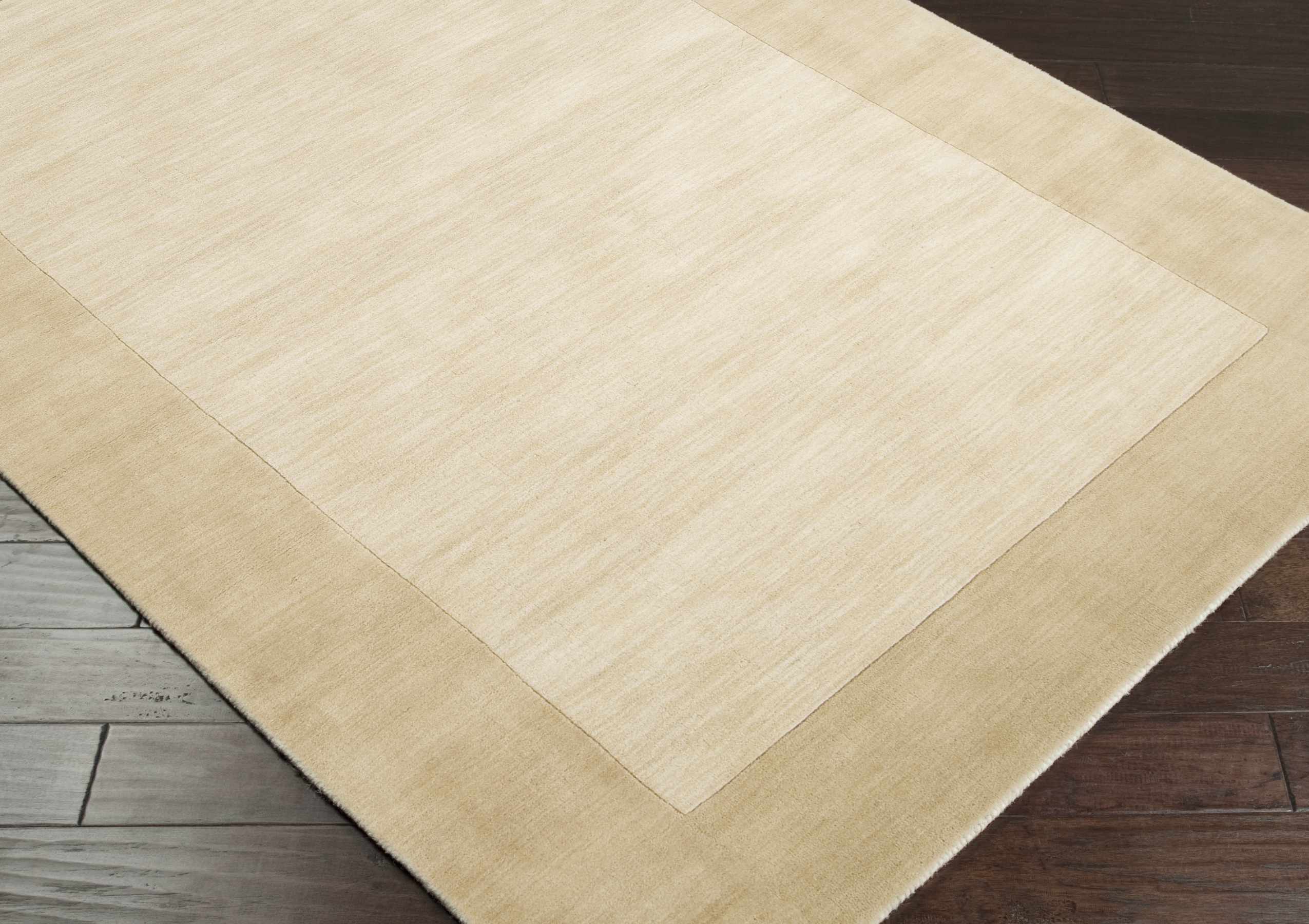 Bordered Solid Beige Wool Rug - Image 10