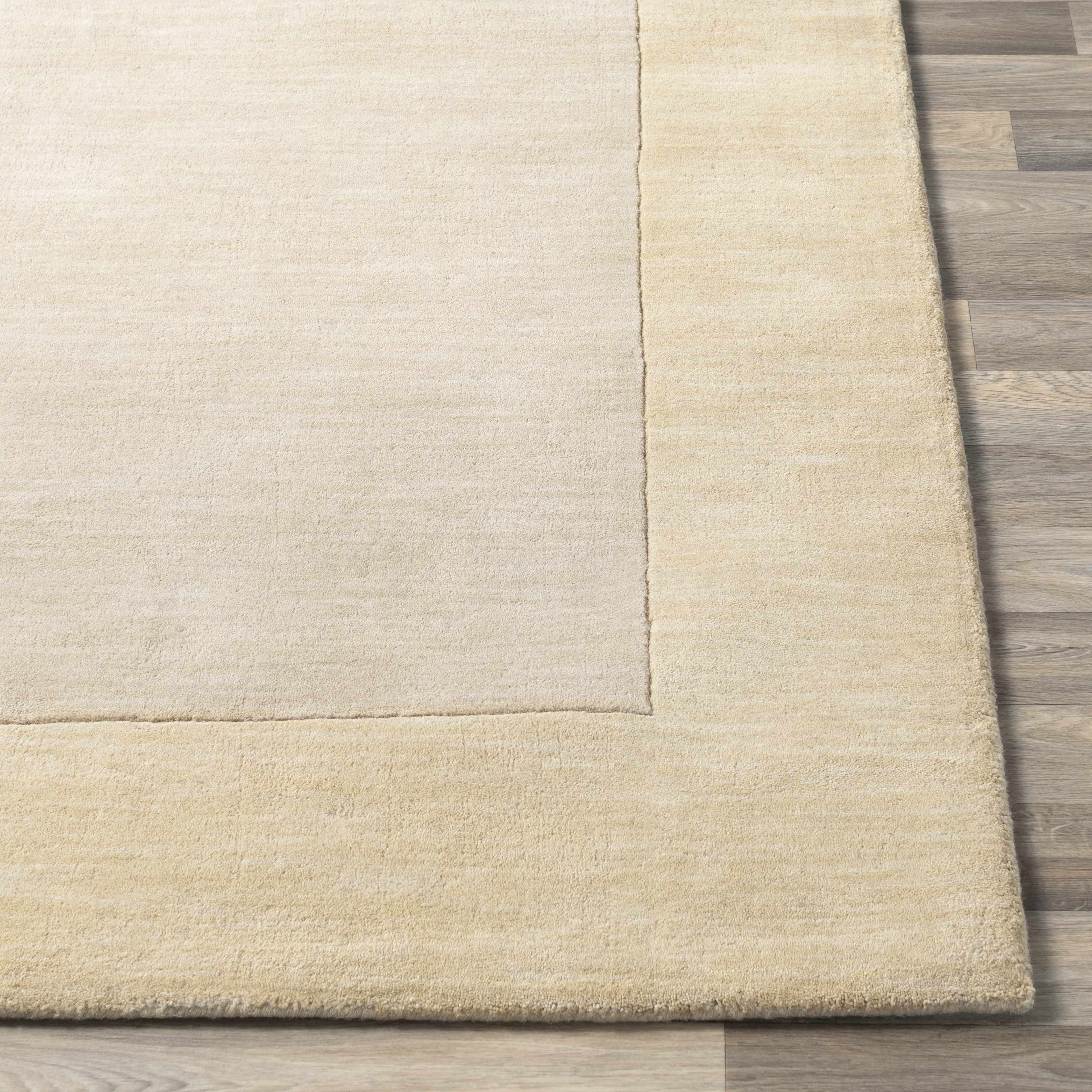 Bordered Solid Beige Wool Rug - Image 11