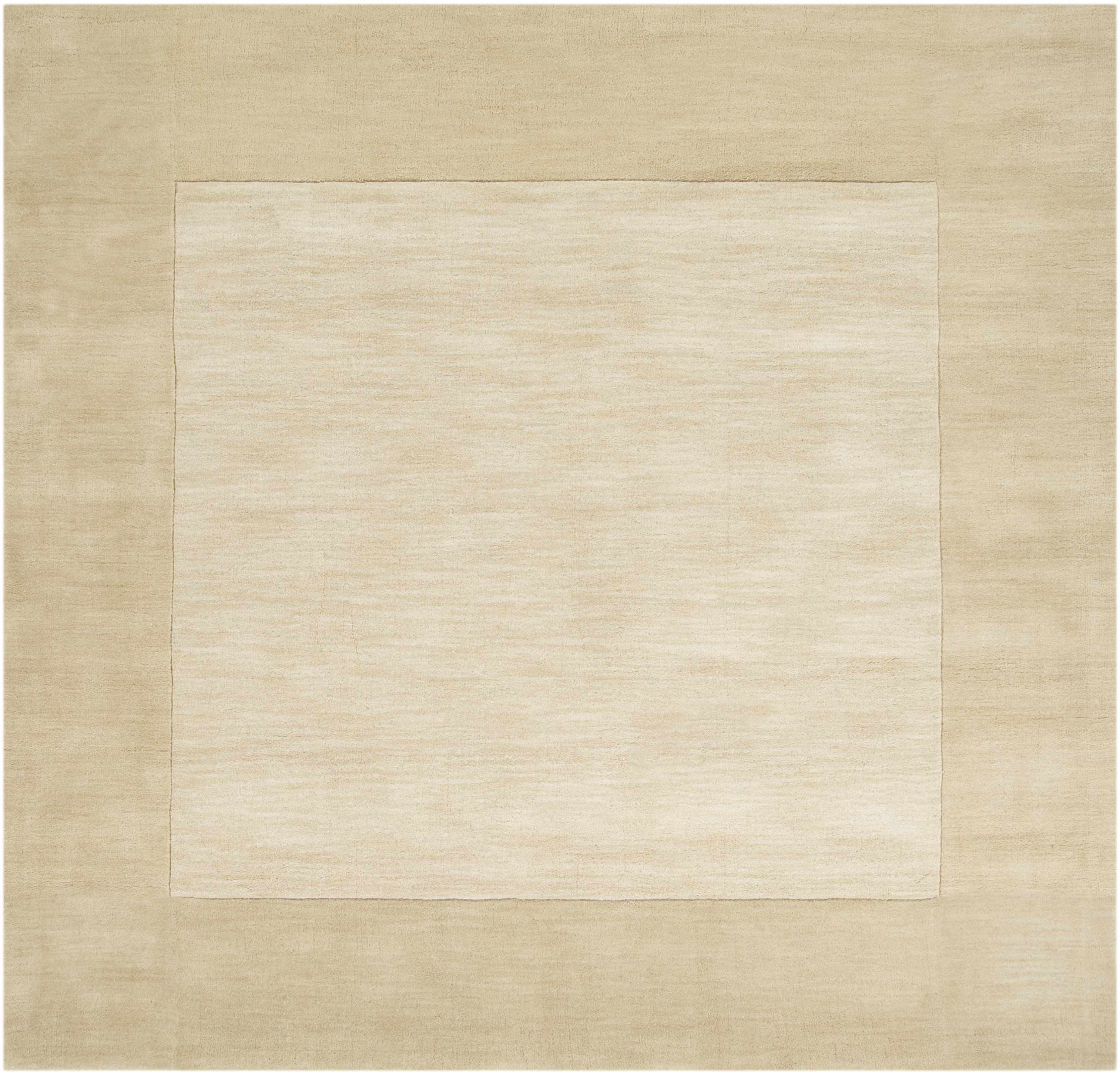 Bordered Solid Beige Wool Rug - Image 4