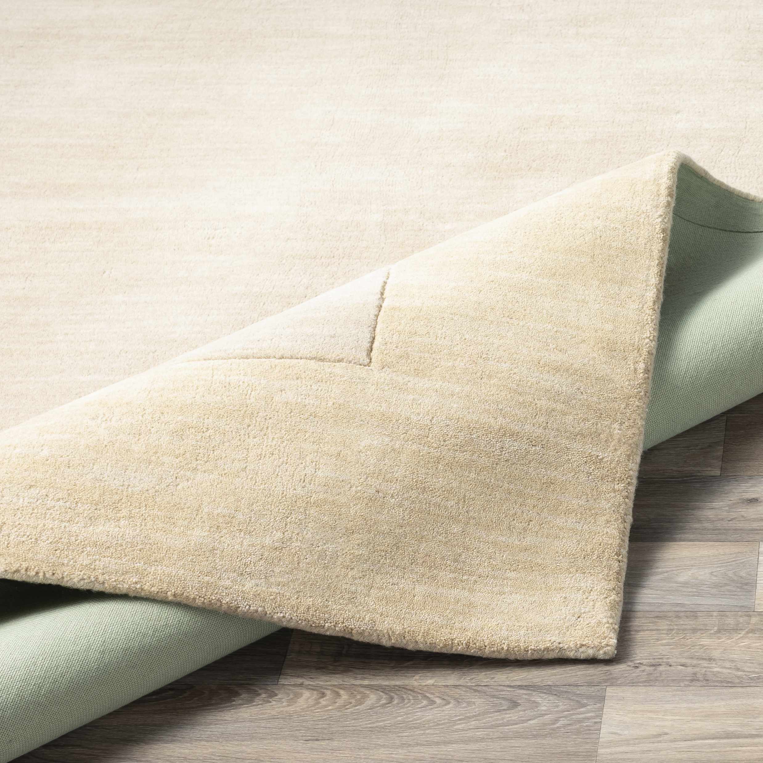 Bordered Solid Beige Wool Rug - Image 9