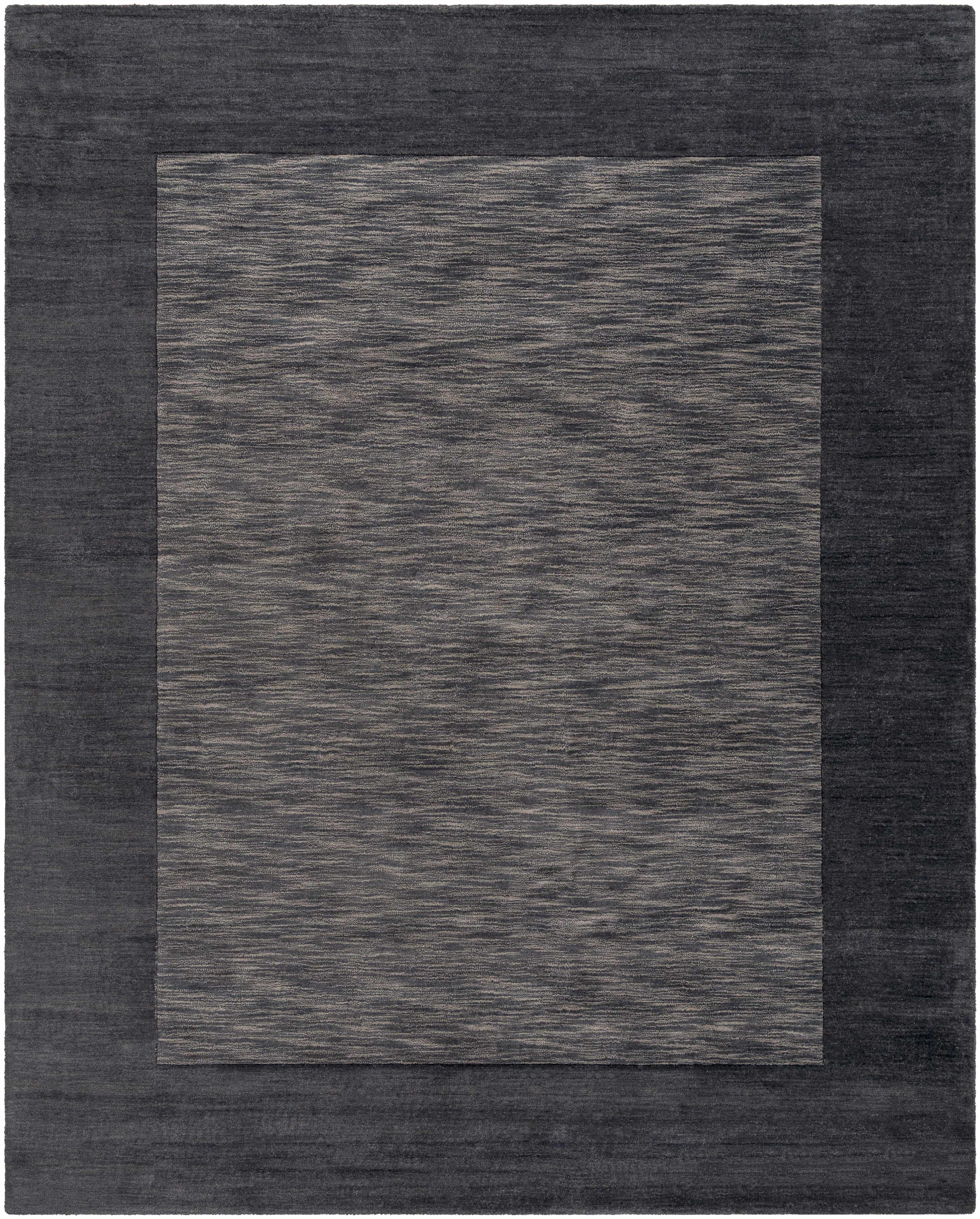Bordered Solid Black Charcoal Wool Rug - Image 10