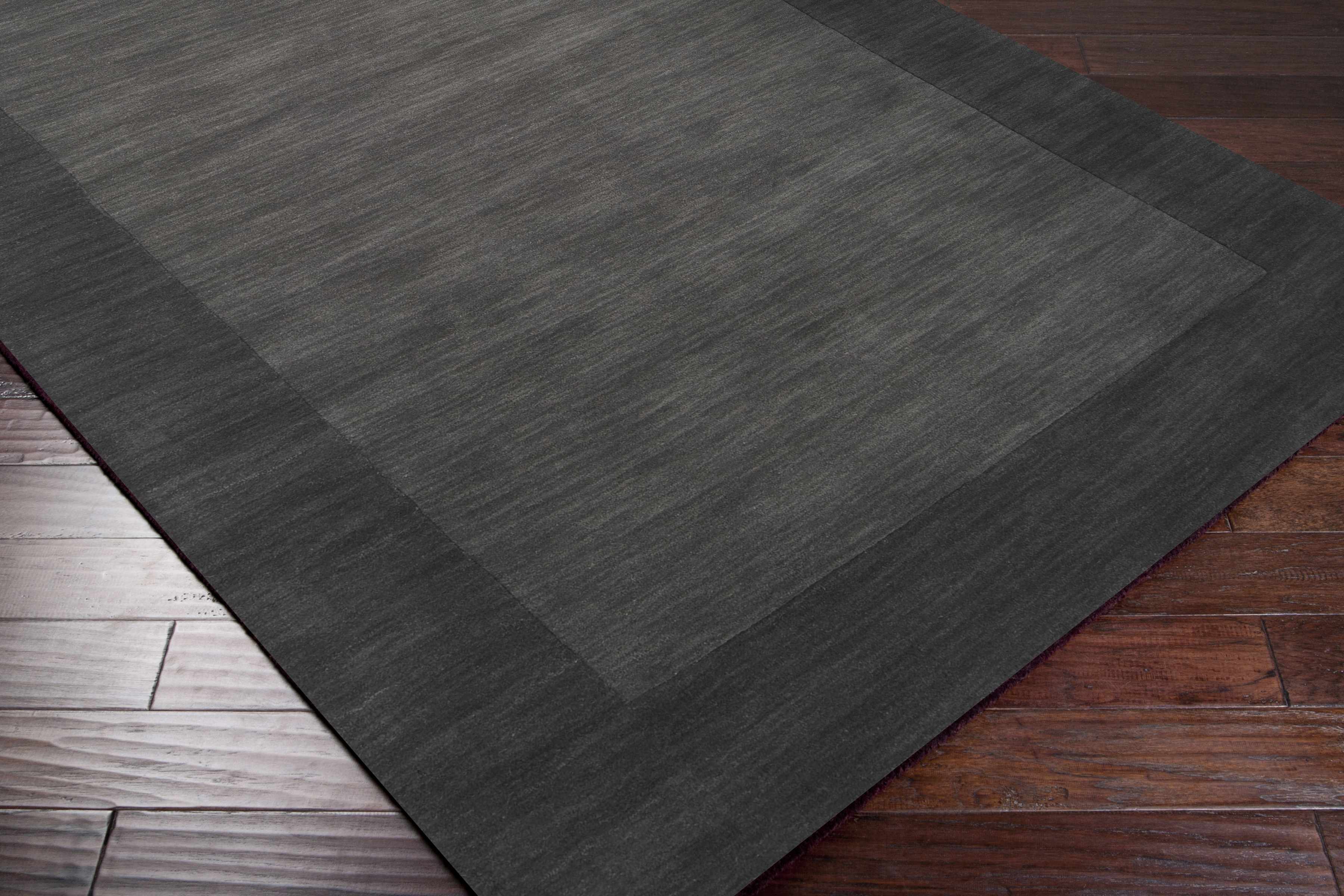 Bordered Solid Black Charcoal Wool Rug - Image 11