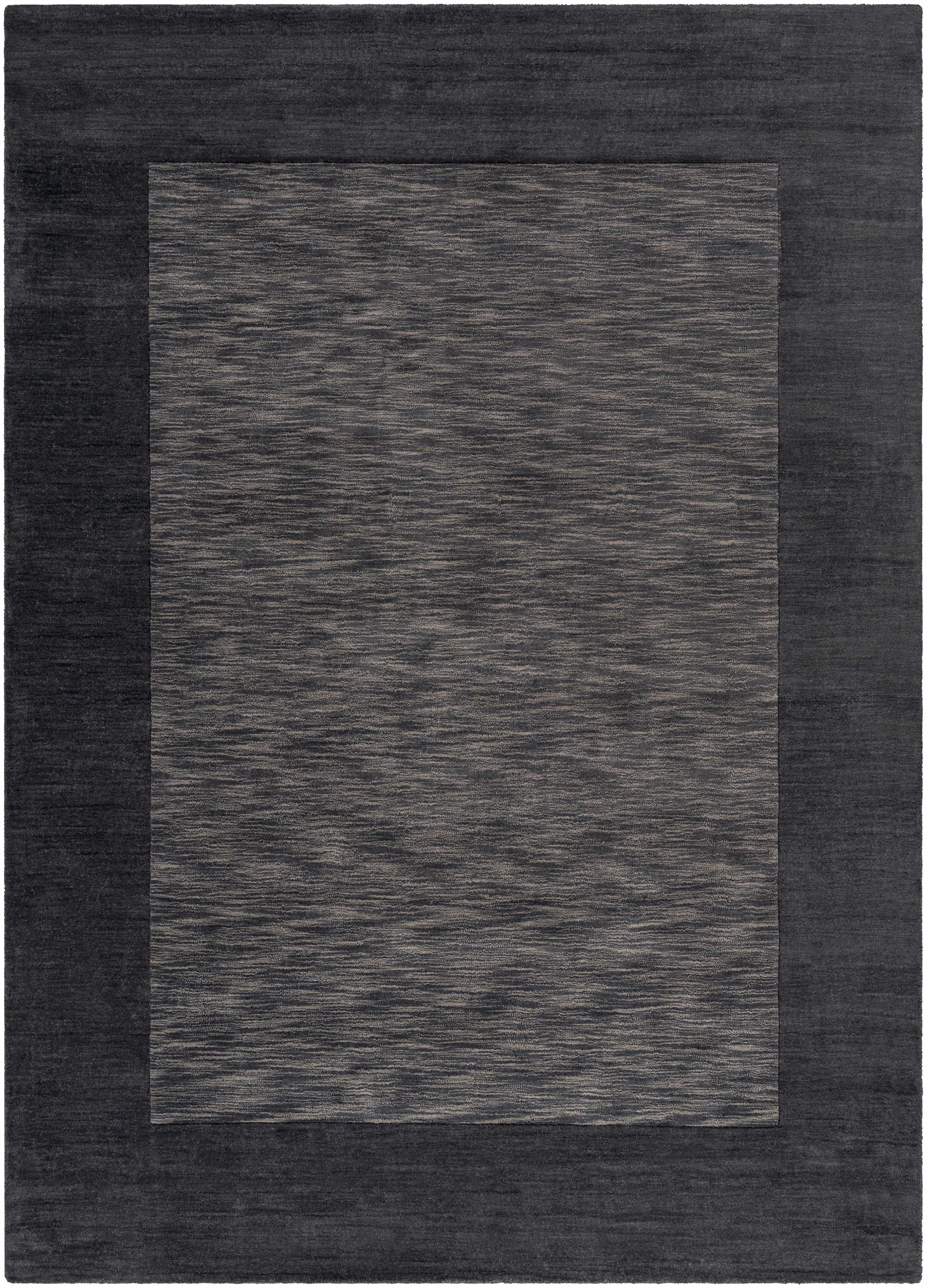 Bordered Solid Black Charcoal Wool Rug - Image 17