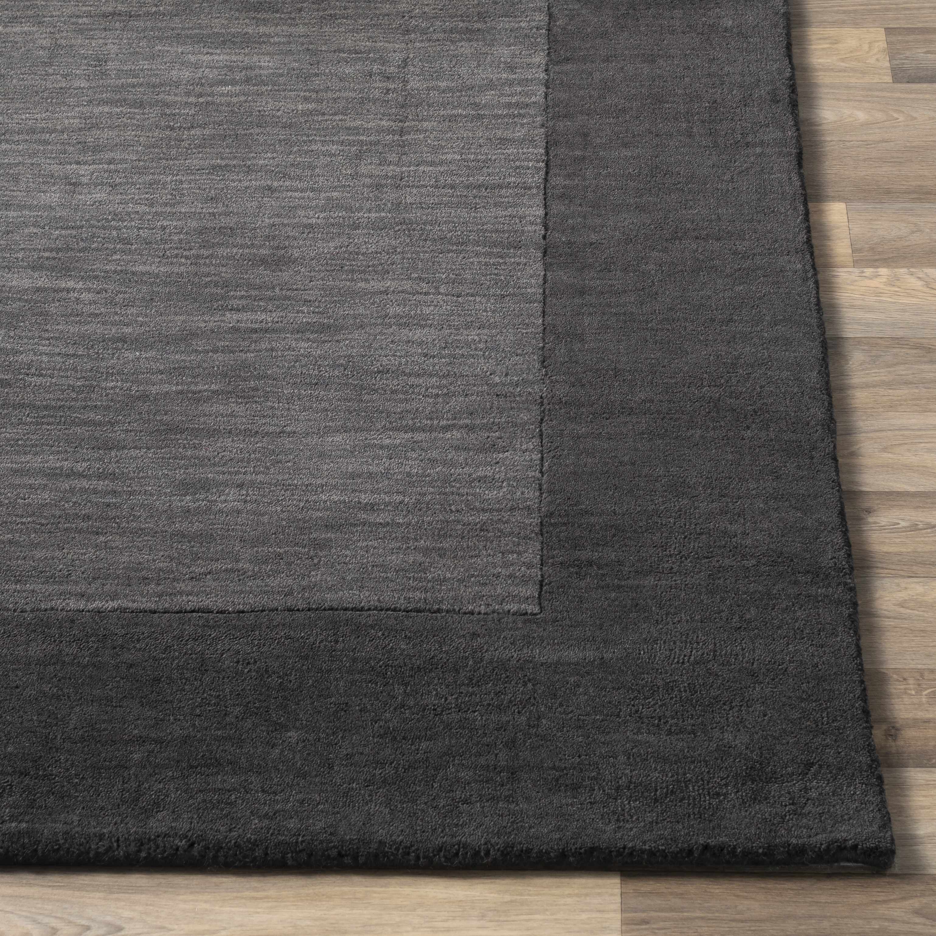 Bordered Solid Black Charcoal Wool Rug - Image 4