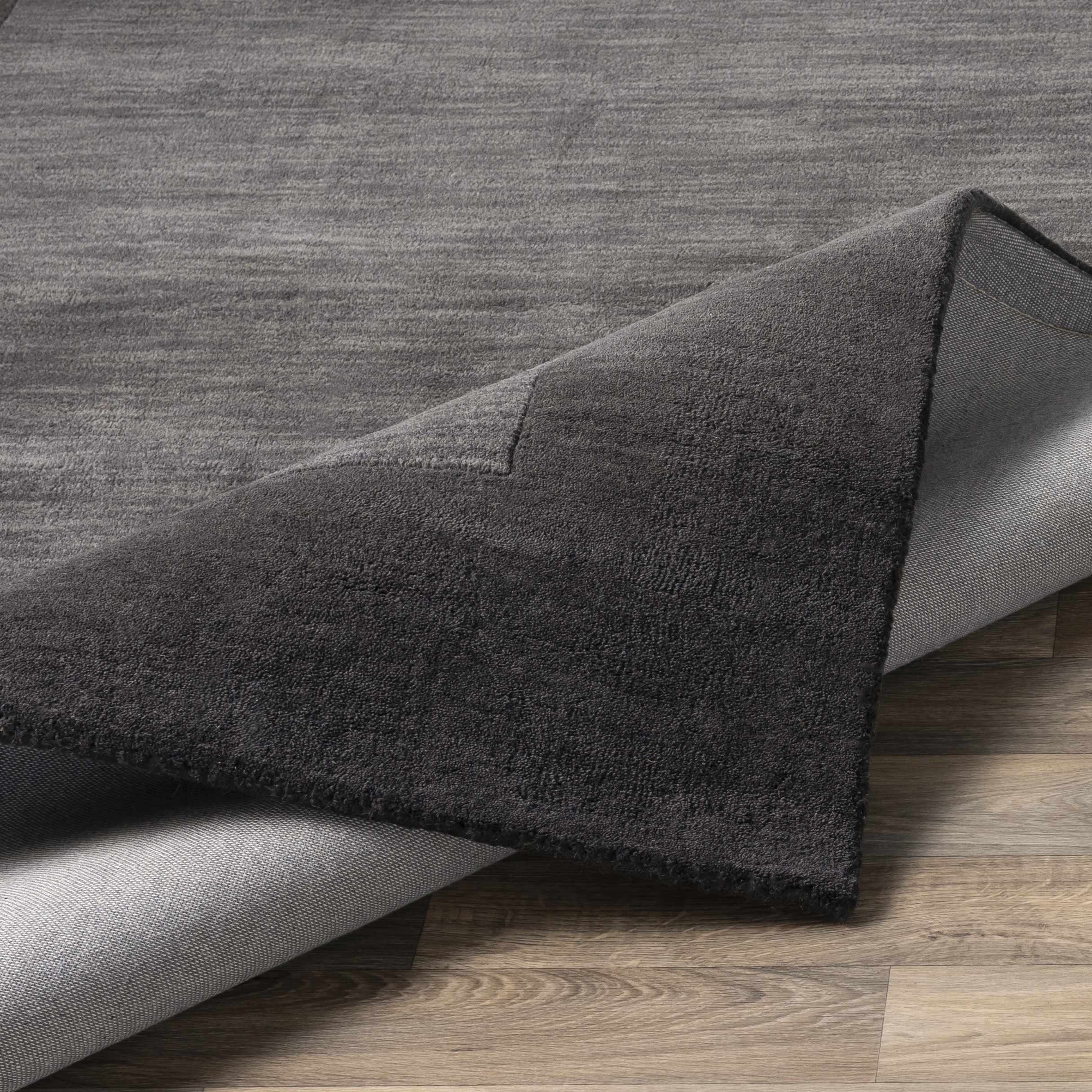 Bordered Solid Black Charcoal Wool Rug - Image 5